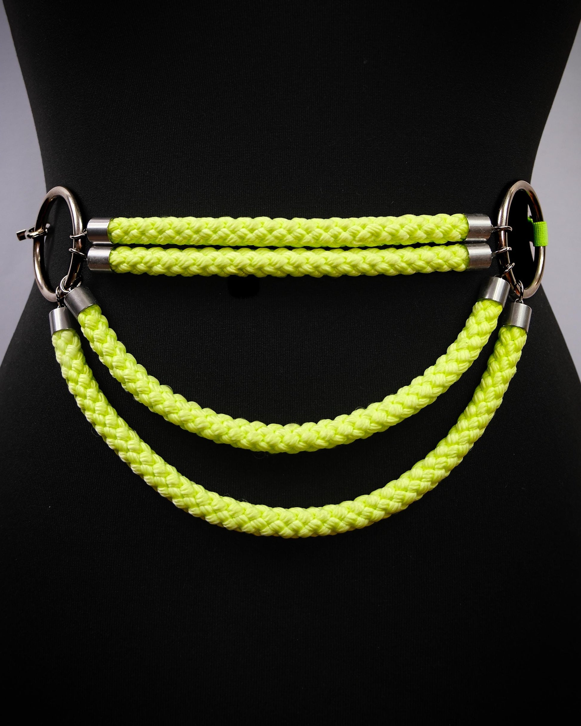 Neon Yellow Cage Bra Harness and Belt x Bondage Rope with Silver Accents // Fetish // Bondage // Festival // Clubbing // UV
