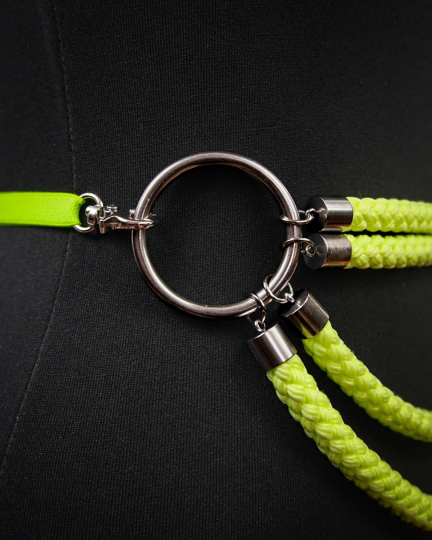 Neon Yellow Cage Bra Harness and Belt x Bondage Rope with Silver Accents // Fetish // Bondage // Festival // Clubbing // UV