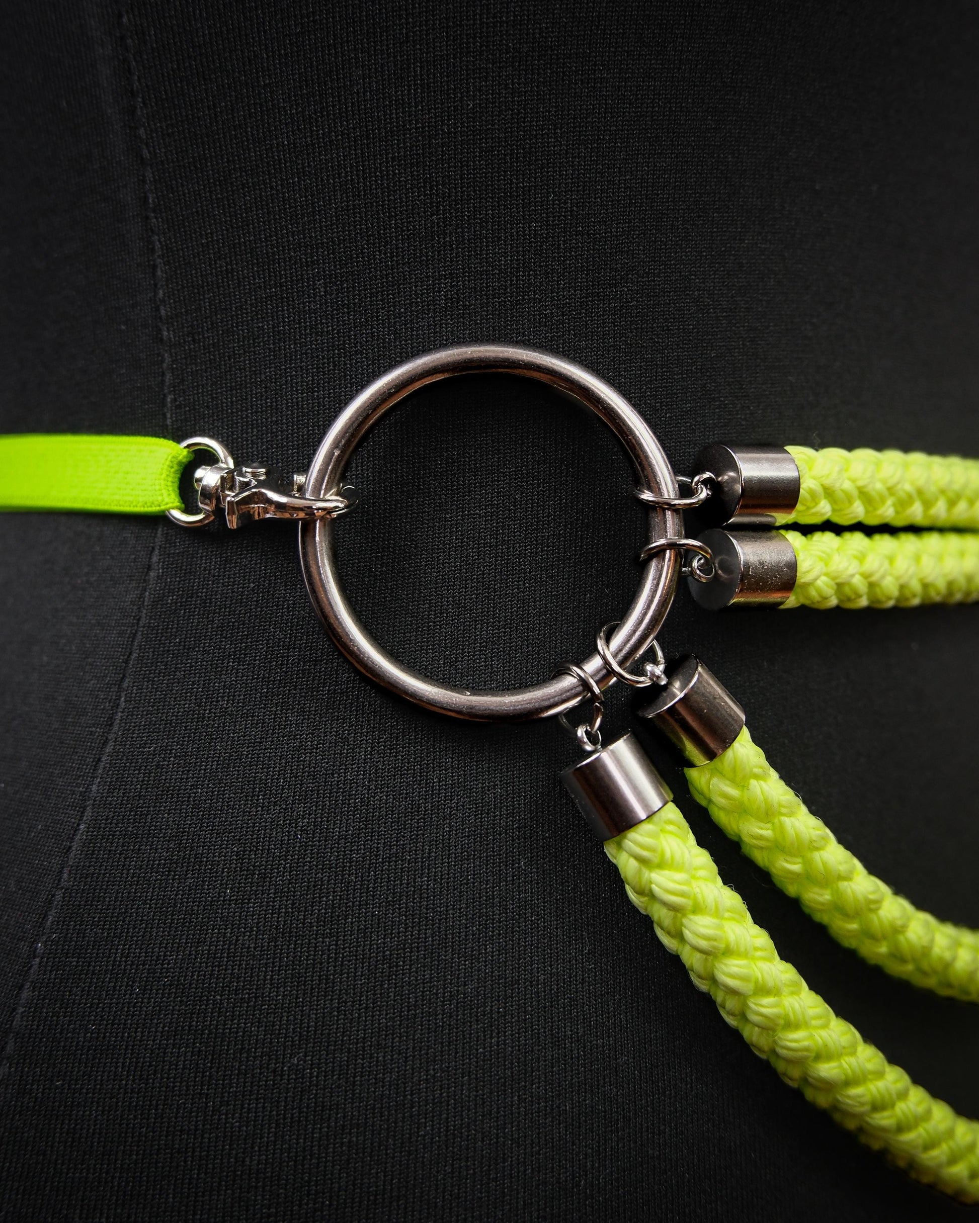 Neon Yellow Cage Bra Harness and Belt x Bondage Rope with Silver Accents // Fetish // Bondage // Festival // Clubbing // UV