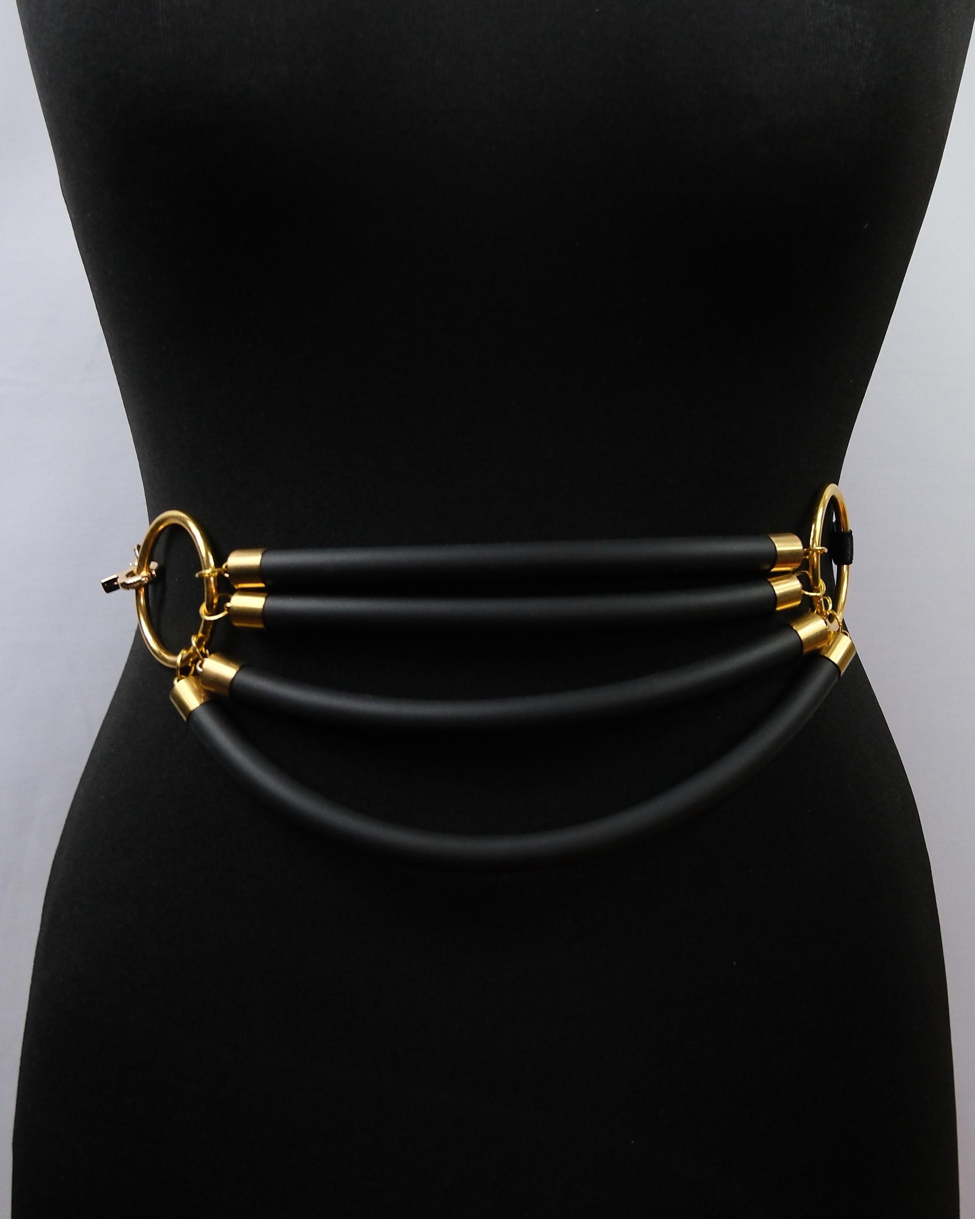 Cage Bra Harness and Belt x Black Rubber with Gold Accents // Fetish // Bondage // Gothic // Festival // Clubbing
