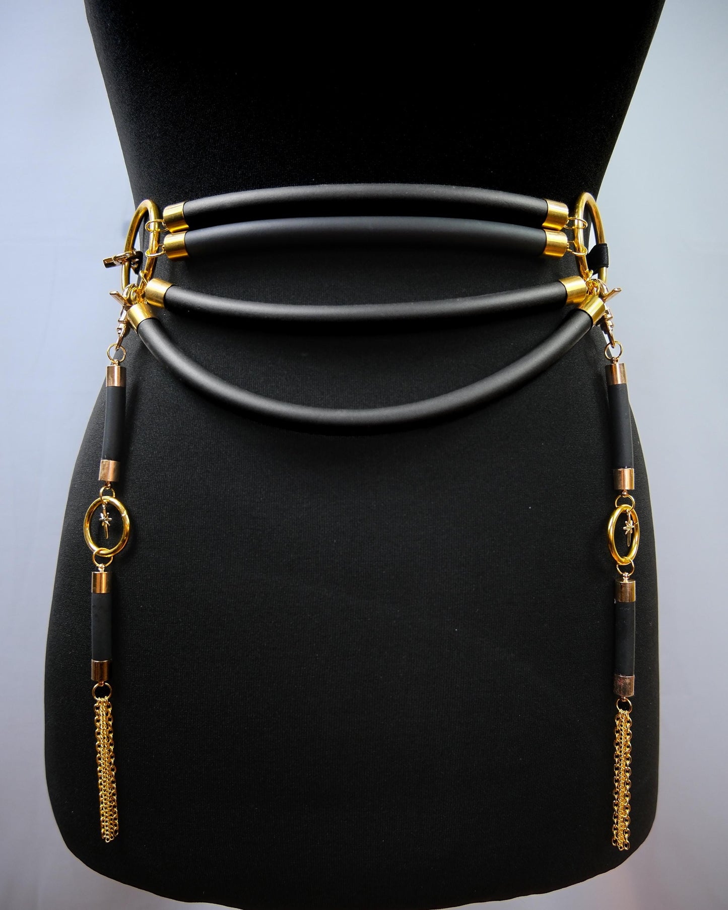 Cage Bra Harness and Belt x Black Rubber with Gold Accents // Fetish // Bondage // Gothic // Festival // Clubbing