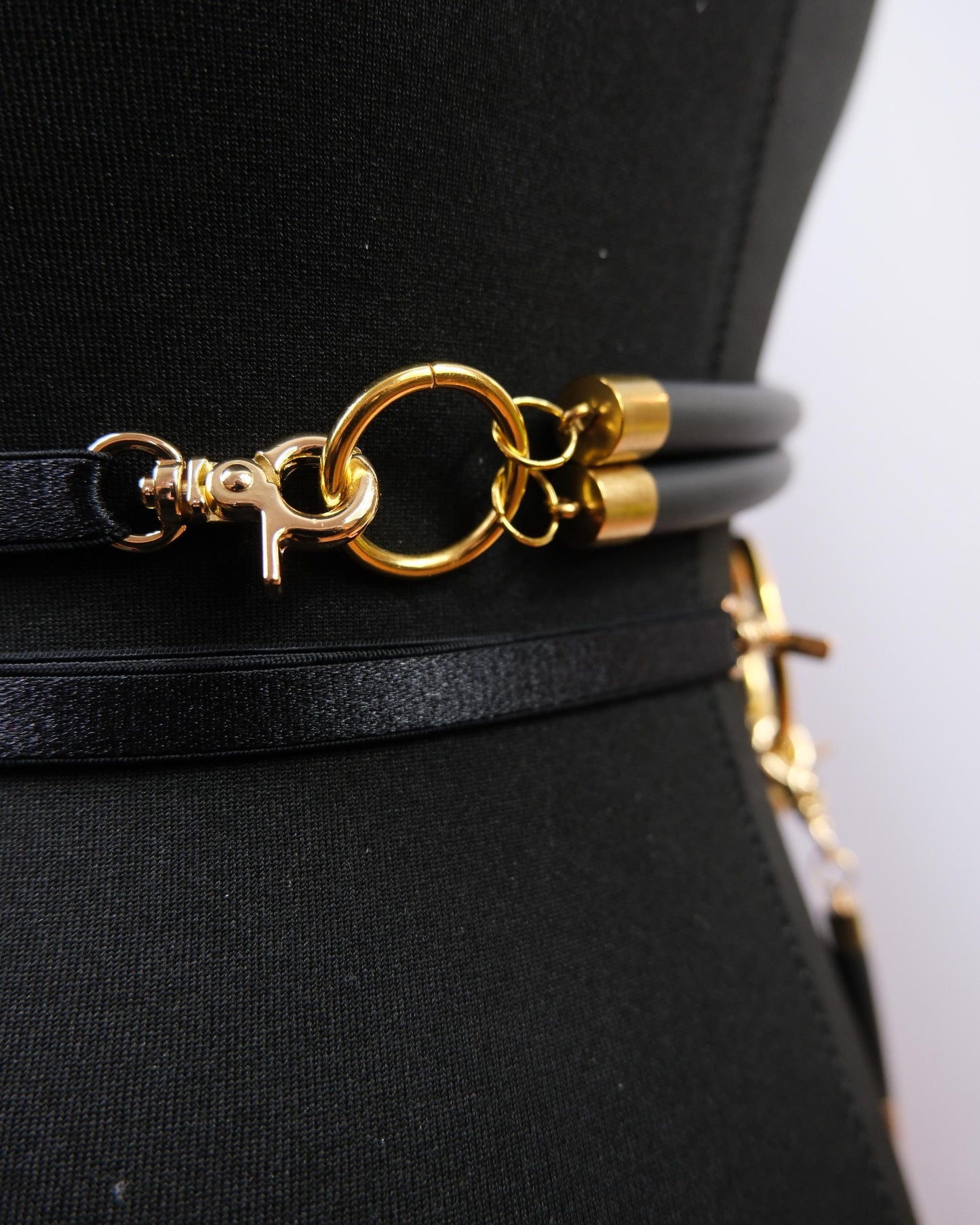 Cage Bra Harness and Belt x Black Rubber with Gold Accents // Fetish // Bondage // Gothic // Festival // Clubbing