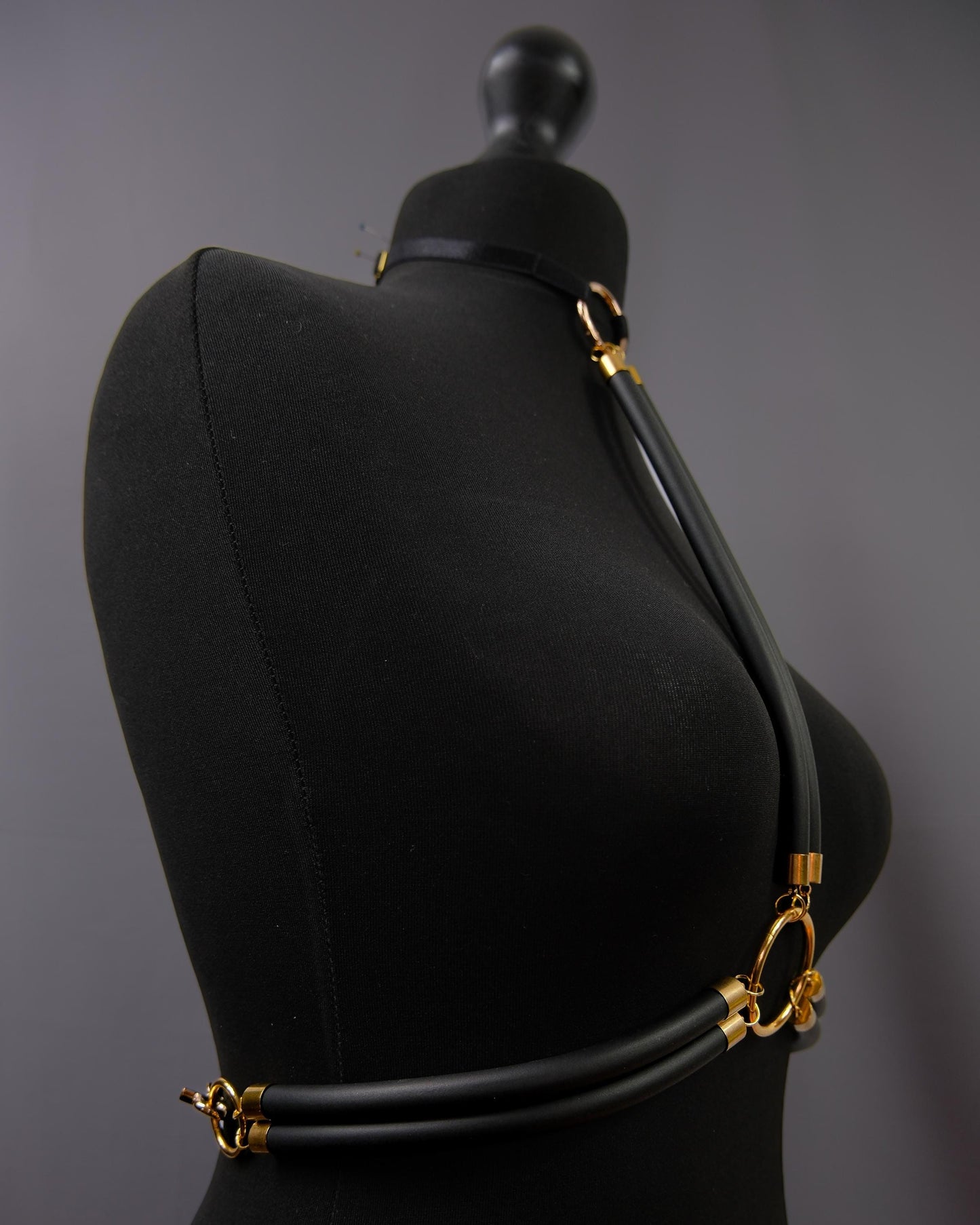 Cage Bra Harness and Belt x Black Rubber with Gold Accents // Fetish // Bondage // Gothic // Festival // Clubbing