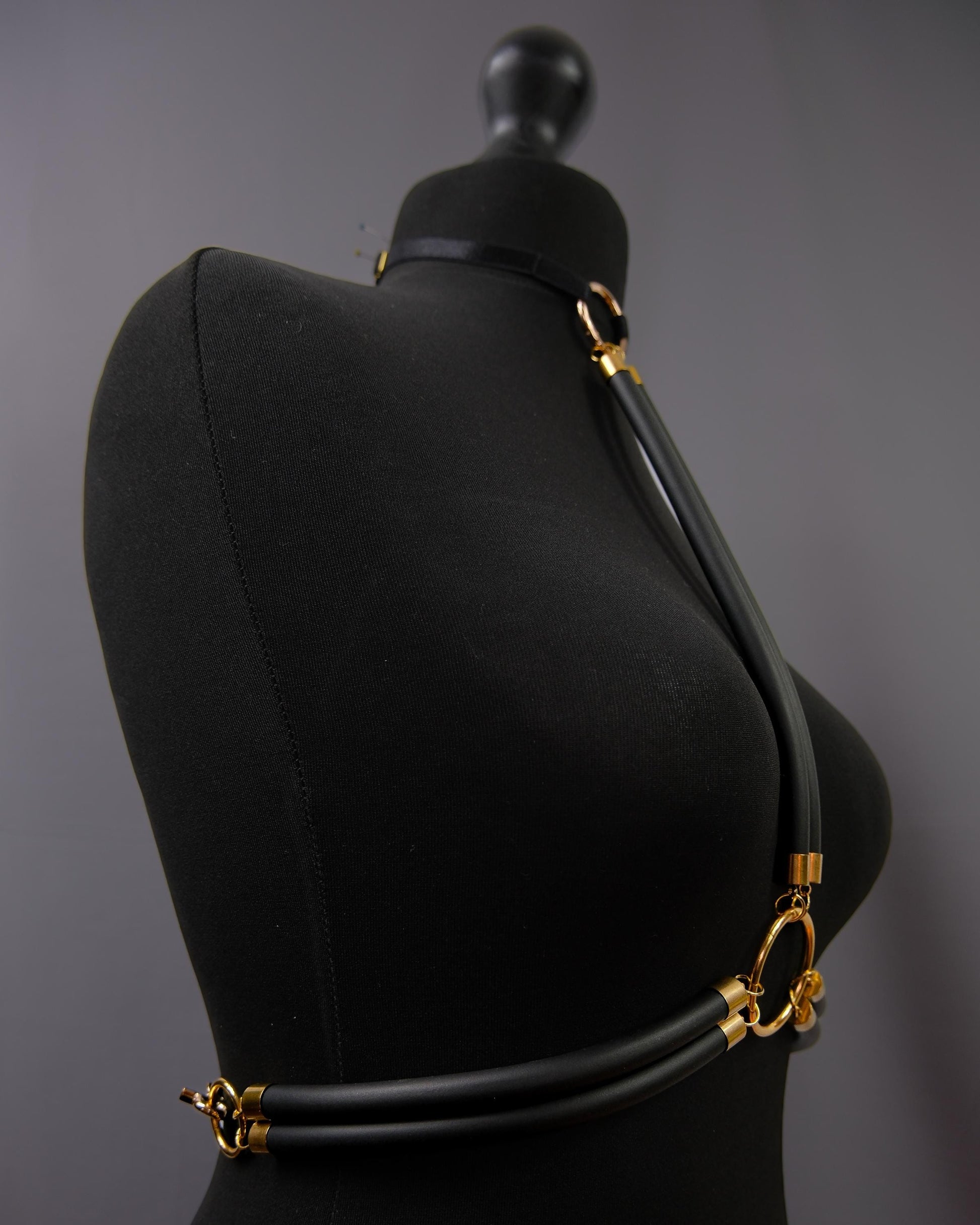 Cage Bra Harness and Belt x Black Rubber with Gold Accents // Fetish // Bondage // Gothic // Festival // Clubbing