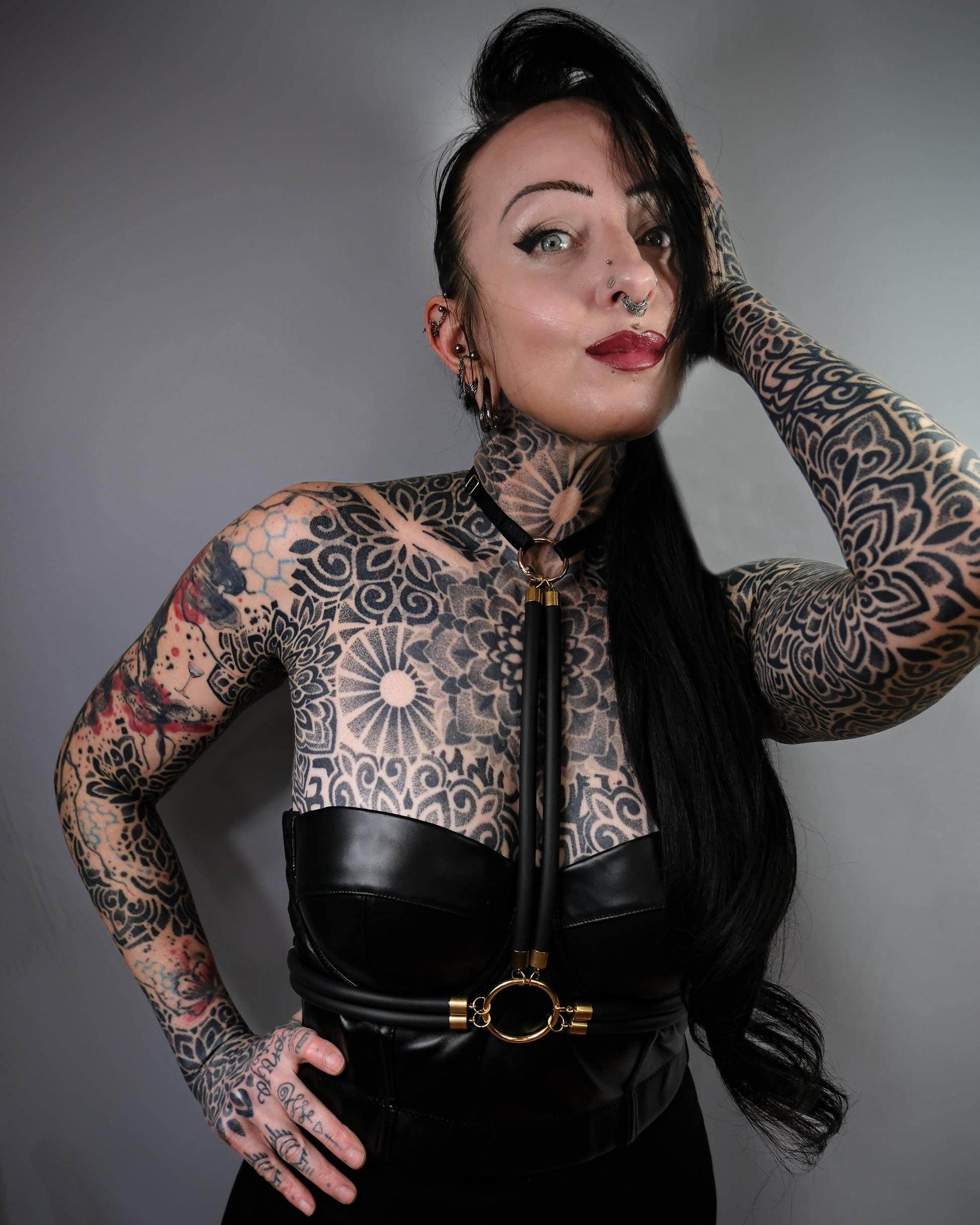 Cage Bra Harness and Belt x Black Rubber with Gold Accents // Fetish // Bondage // Gothic // Festival // Clubbing