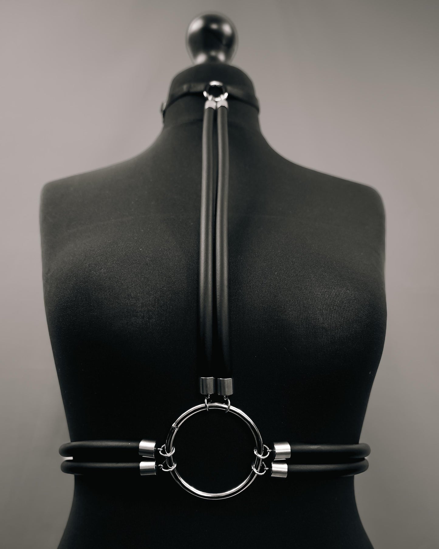 Black Cage Bra Harness and Belt x Neoprene tubing Silver Accents // Fetish // Bondage // Festival // Clubbing.