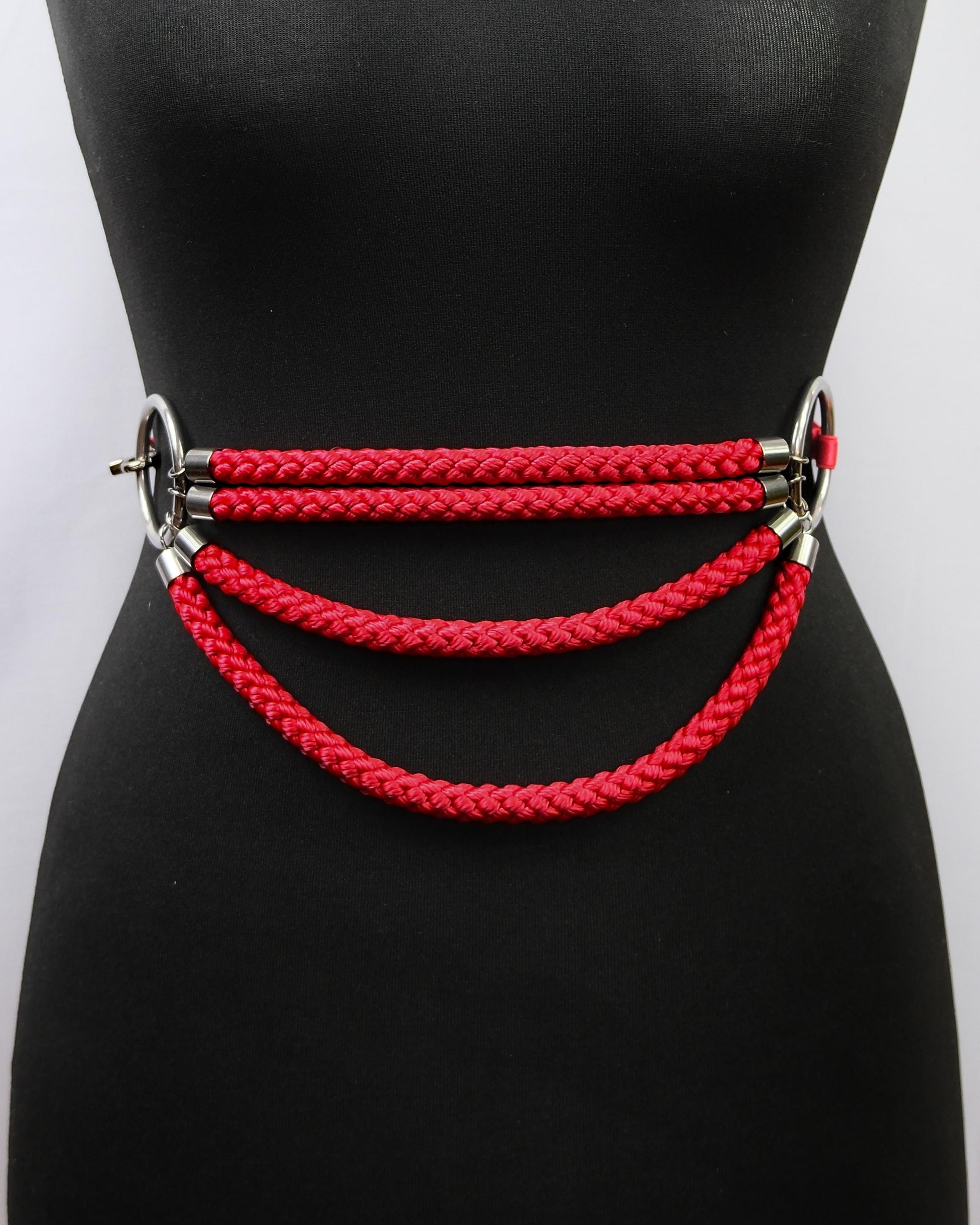 Red Cage Bra Harness and Belt x Bondage Rope with Silver Accents // Fetish // Bondage // Gothic // Festival // Clubbing