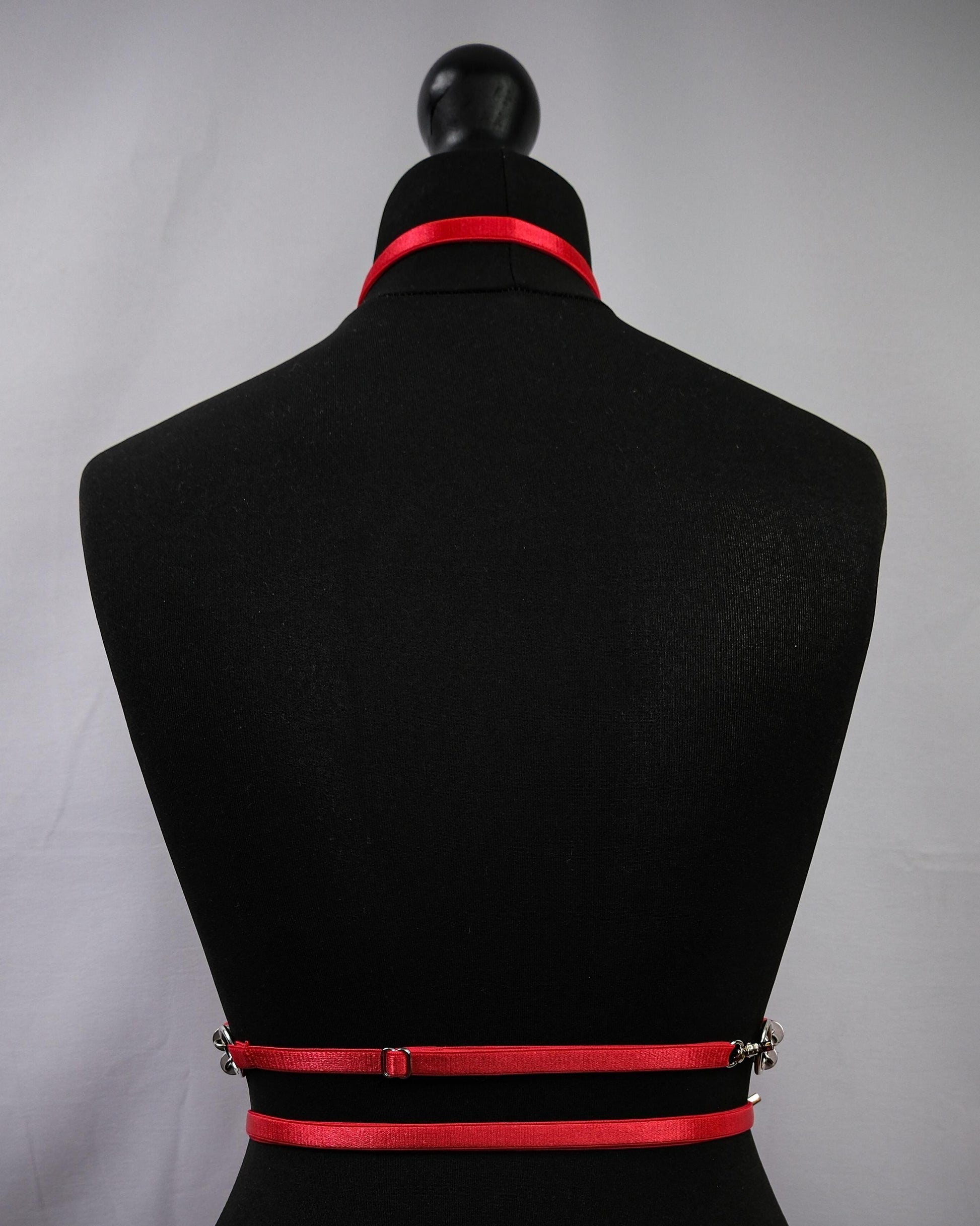 Red Cage Bra Harness and Belt x Bondage Rope with Silver Accents // Fetish // Bondage // Gothic // Festival // Clubbing