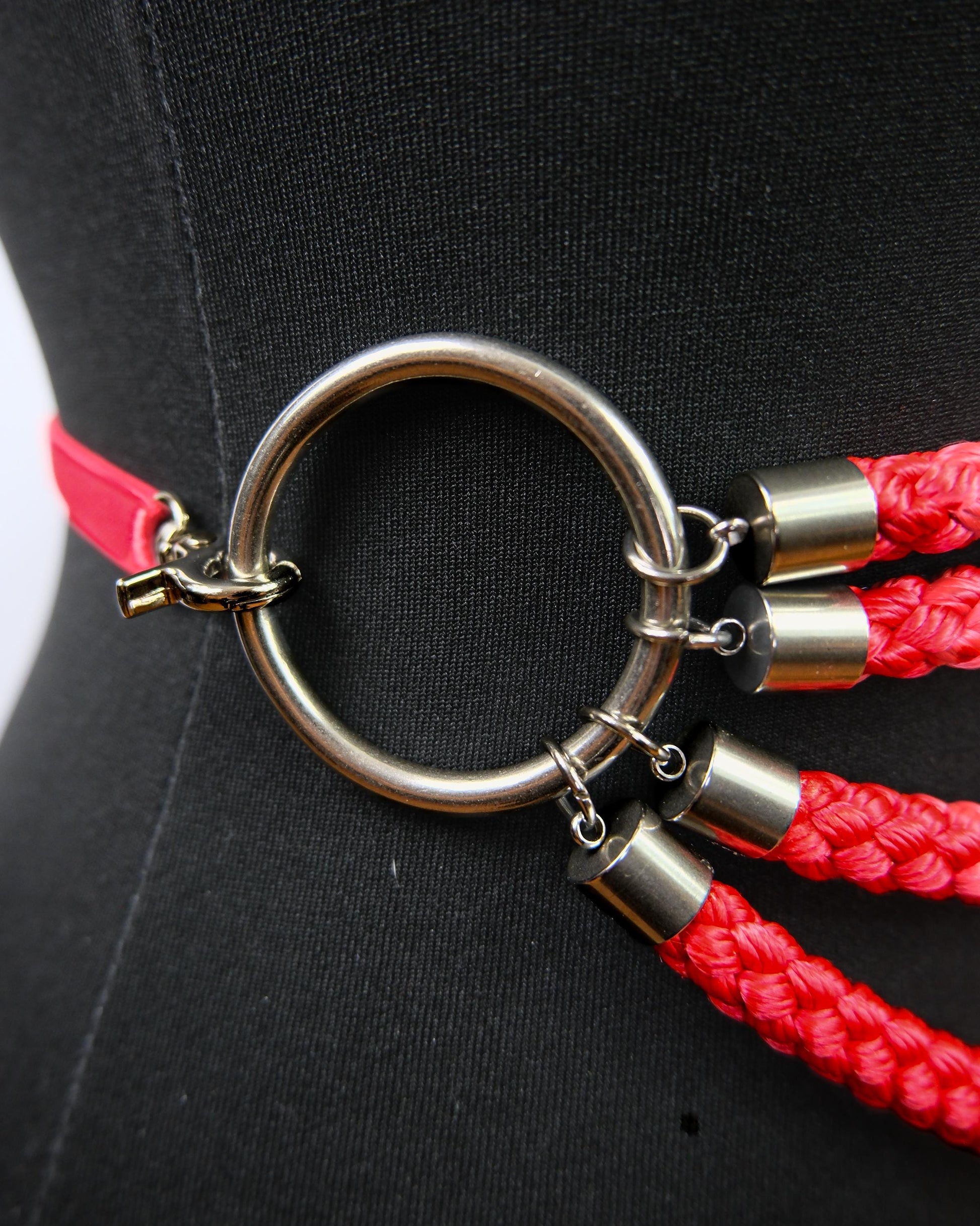 Red Cage Bra Harness and Belt x Bondage Rope with Silver Accents // Fetish // Bondage // Gothic // Festival // Clubbing