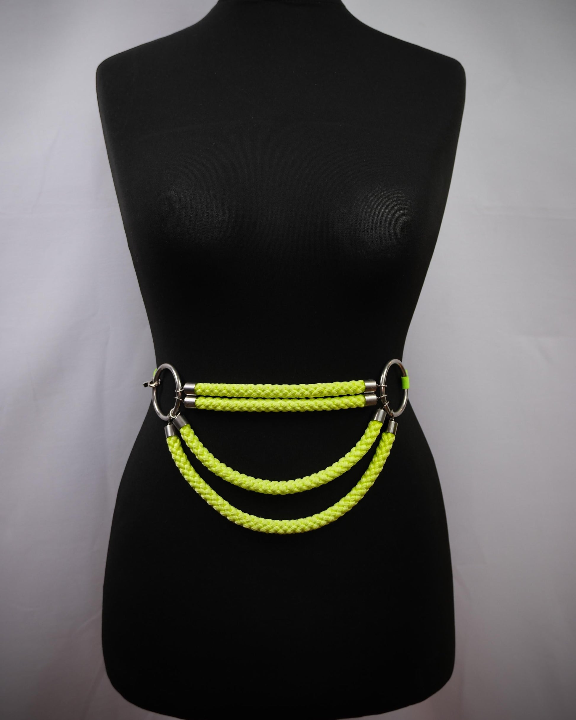 Neon Yellow Cage Bra Harness and Belt x Bondage Rope with Silver Accents // Fetish // Bondage // Festival // Clubbing // UV