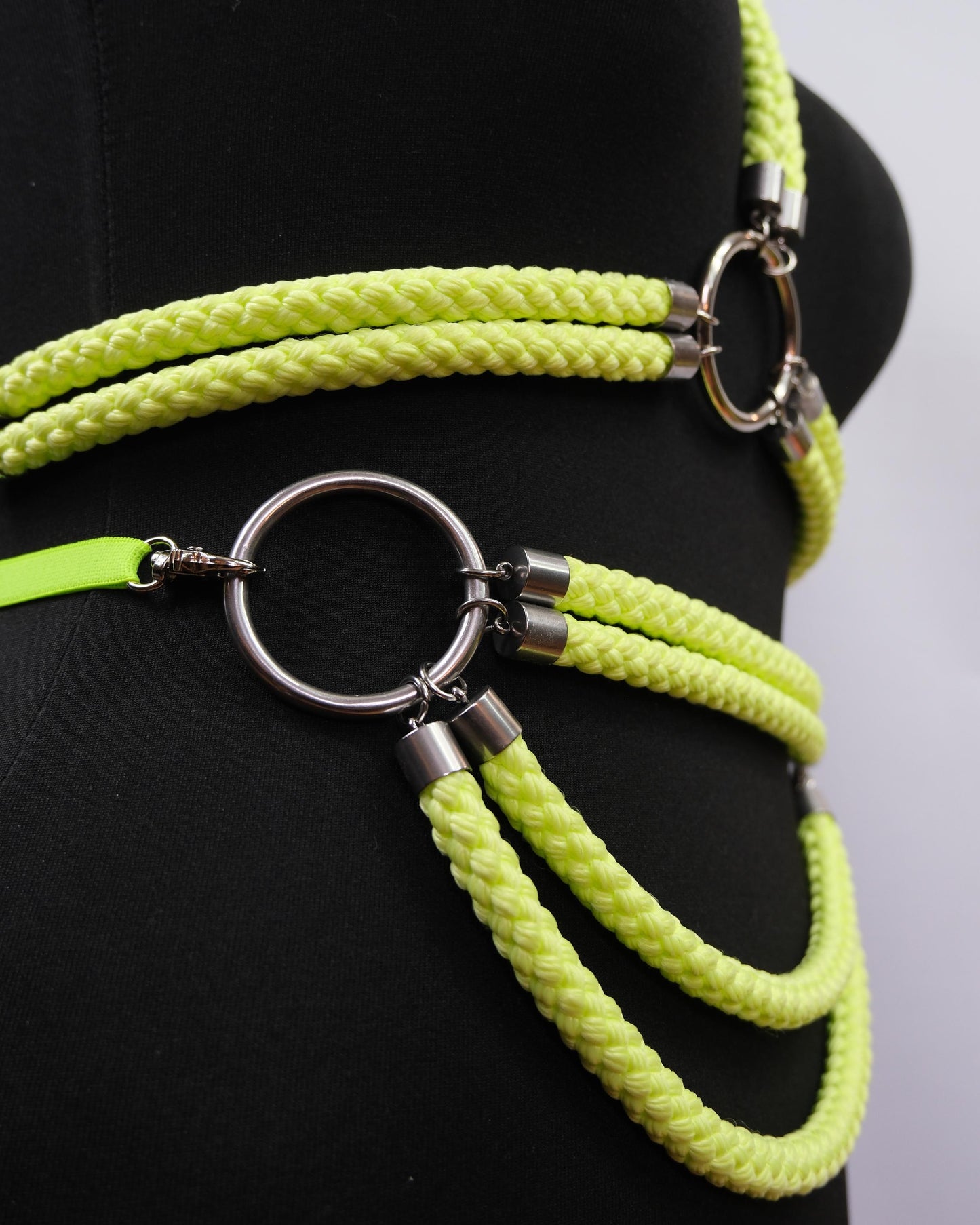 Neon Yellow Cage Bra Harness and Belt x Bondage Rope with Silver Accents // Fetish // Bondage // Festival // Clubbing // UV