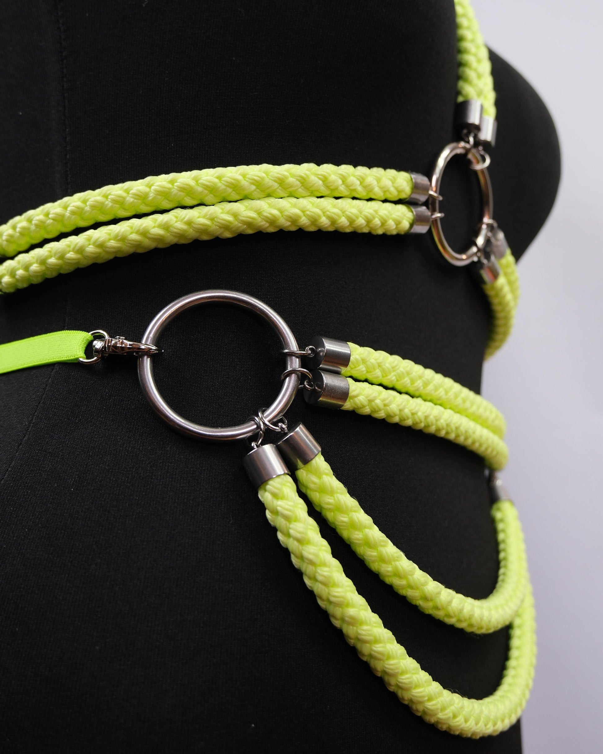 Neon Yellow Cage Bra Harness and Belt x Bondage Rope with Silver Accents // Fetish // Bondage // Festival // Clubbing // UV