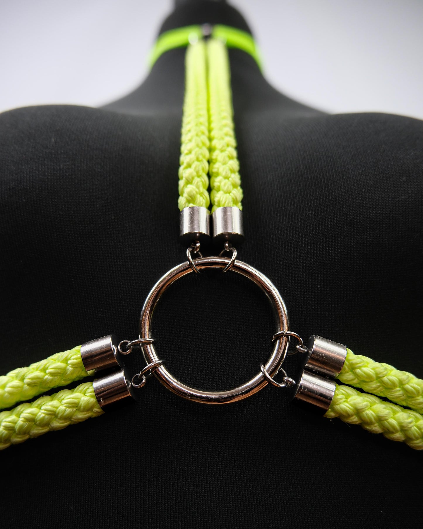 Neon Yellow Cage Bra Harness and Belt x Bondage Rope with Silver Accents // Fetish // Bondage // Festival // Clubbing // UV