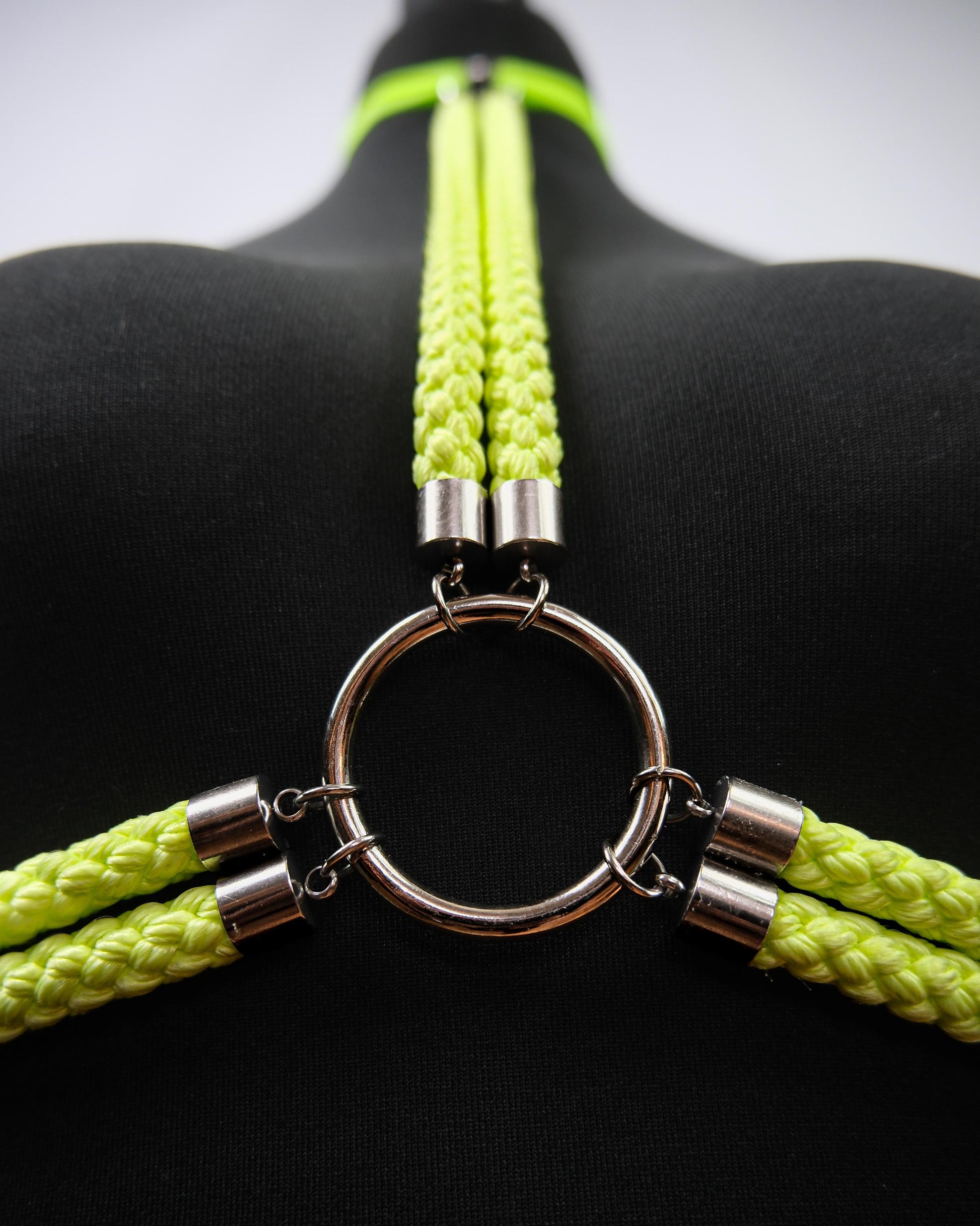 Neon Yellow Cage Bra Harness and Belt x Bondage Rope with Silver Accents // Fetish // Bondage // Festival // Clubbing // UV