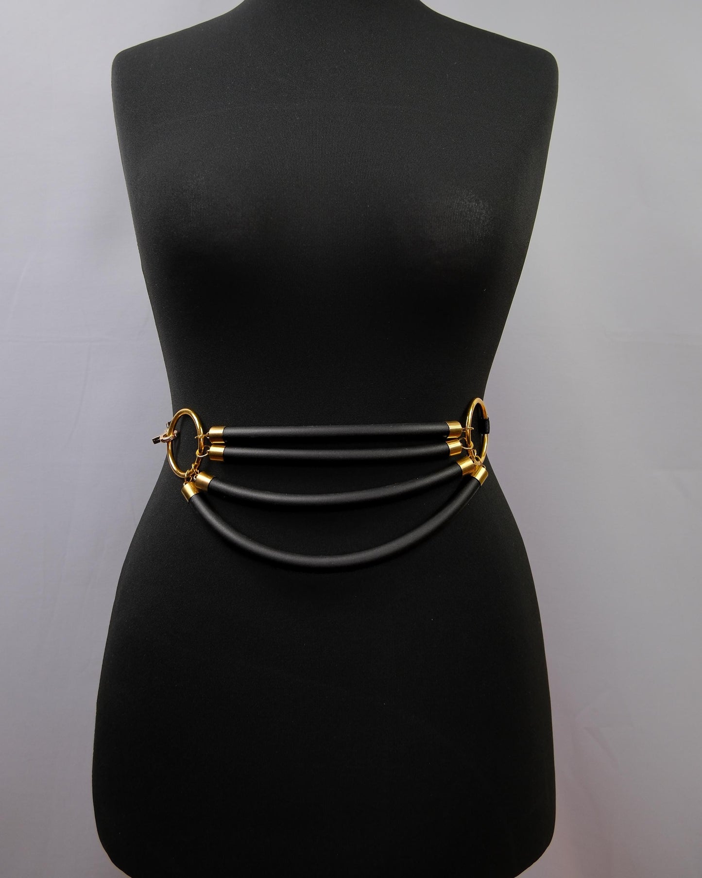 Cage Bra Harness and Belt x Black Rubber with Gold Accents // Fetish // Bondage // Gothic // Festival // Clubbing