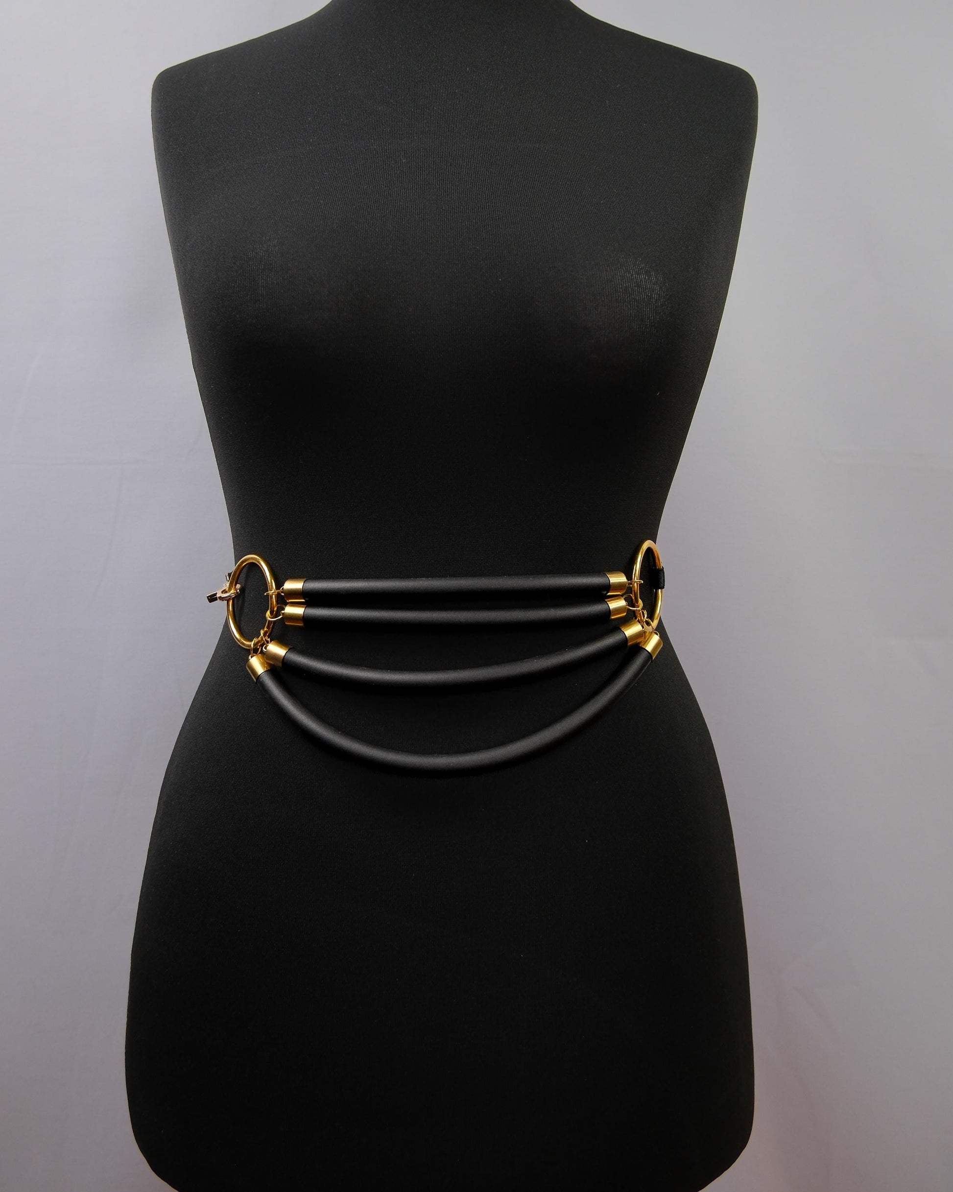 Cage Bra Harness and Belt x Black Rubber with Gold Accents // Fetish // Bondage // Gothic // Festival // Clubbing