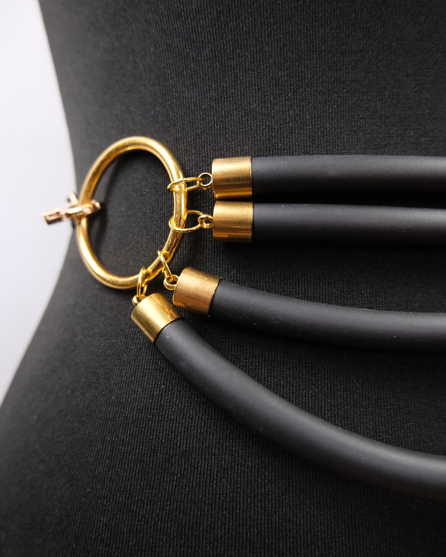 Cage Bra Harness and Belt x Black Rubber with Gold Accents // Fetish // Bondage // Gothic // Festival // Clubbing