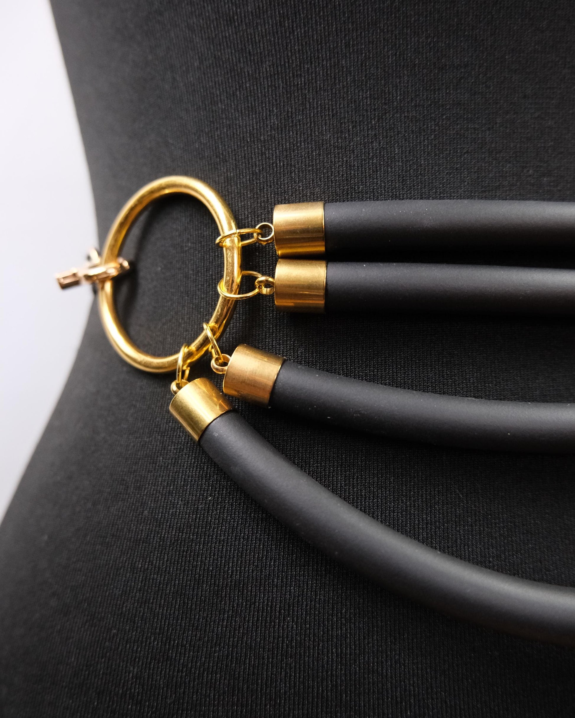 Cage Bra Harness and Belt x Black Rubber with Gold Accents // Fetish // Bondage // Gothic // Festival // Clubbing