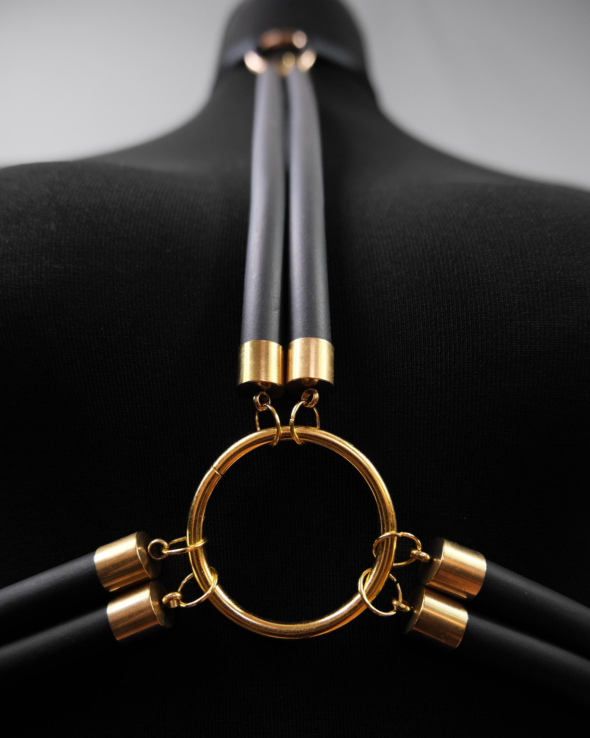 Cage Bra Harness and Belt x Black Rubber with Gold Accents // Fetish // Bondage // Gothic // Festival // Clubbing