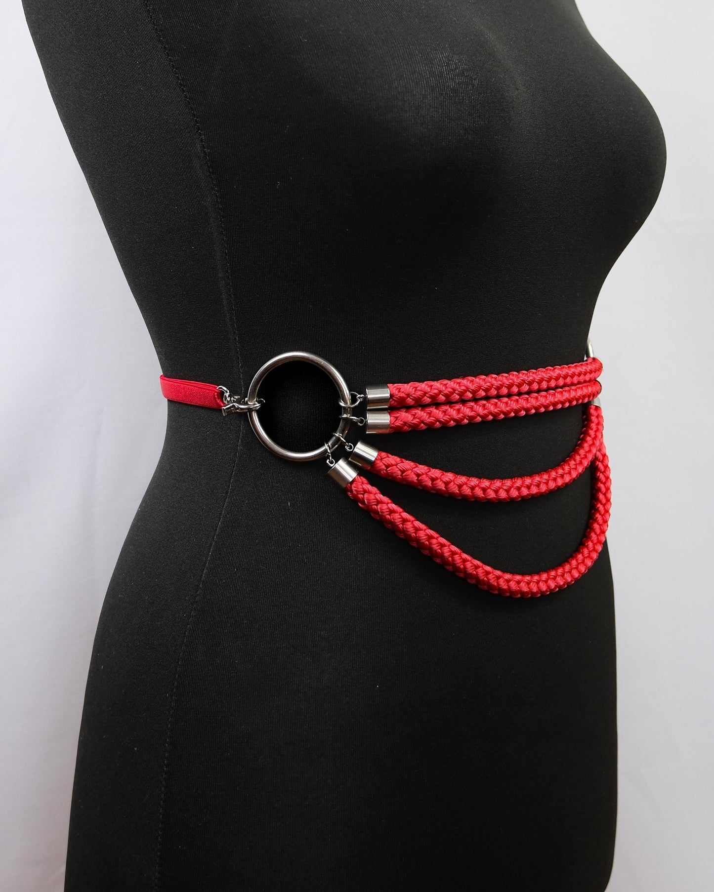 Red Cage Bra Harness and Belt x Bondage Rope with Silver Accents // Fetish // Bondage // Gothic // Festival // Clubbing