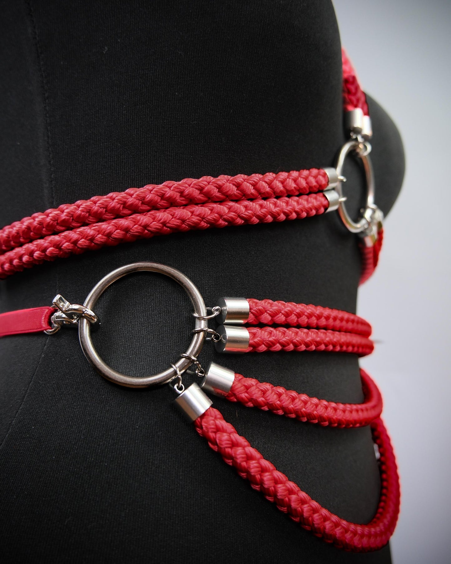 Red Cage Bra Harness and Belt x Bondage Rope with Silver Accents // Fetish // Bondage // Gothic // Festival // Clubbing