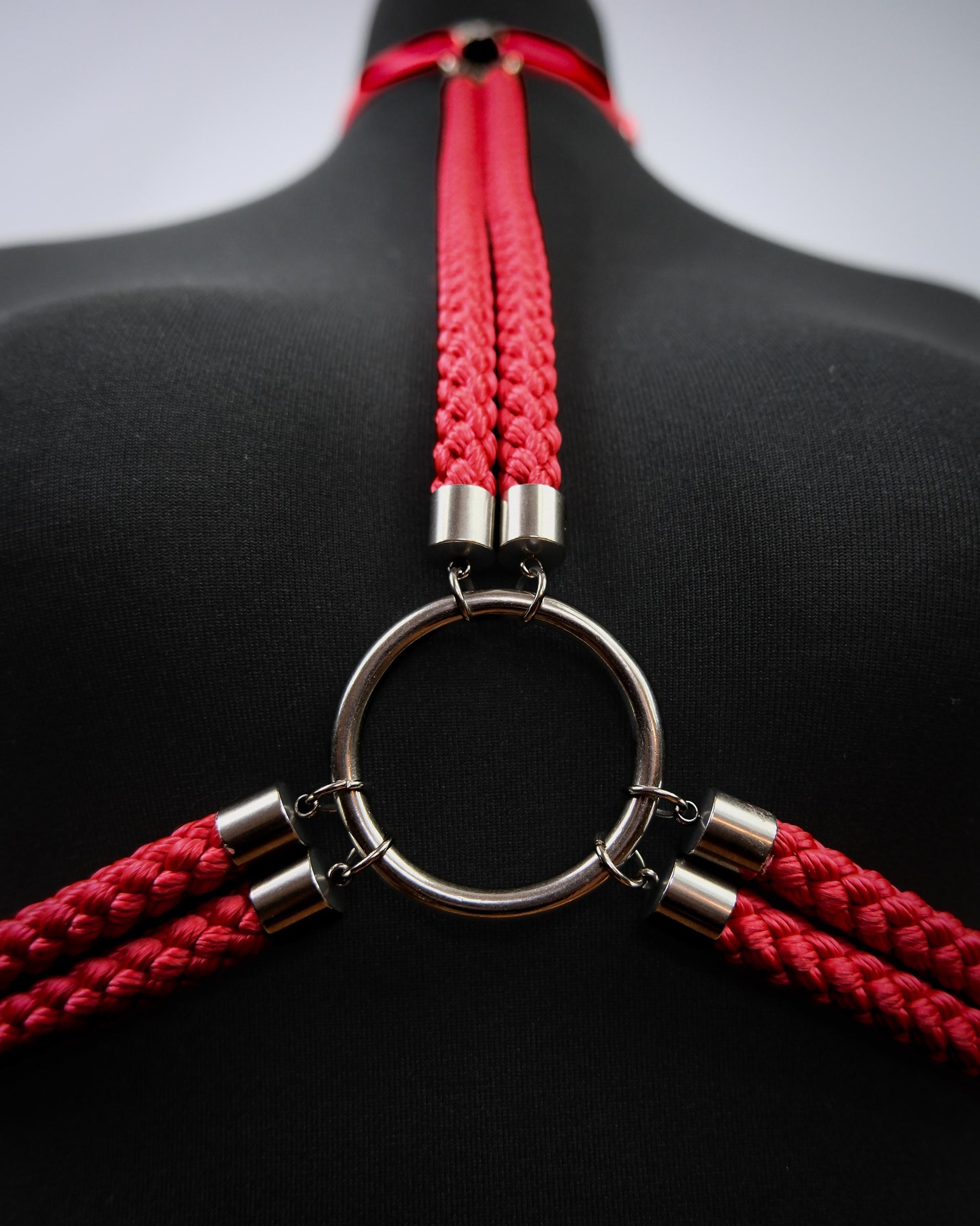 Red Cage Bra Harness and Belt x Bondage Rope with Silver Accents // Fetish // Bondage // Gothic // Festival // Clubbing