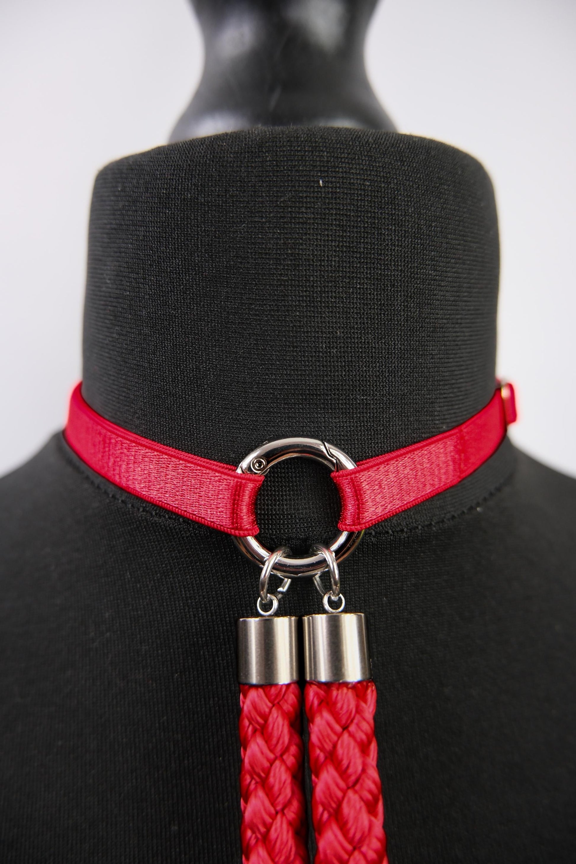 Red Cage Bra Harness and Belt x Bondage Rope with Silver Accents // Fetish // Bondage // Gothic // Festival // Clubbing