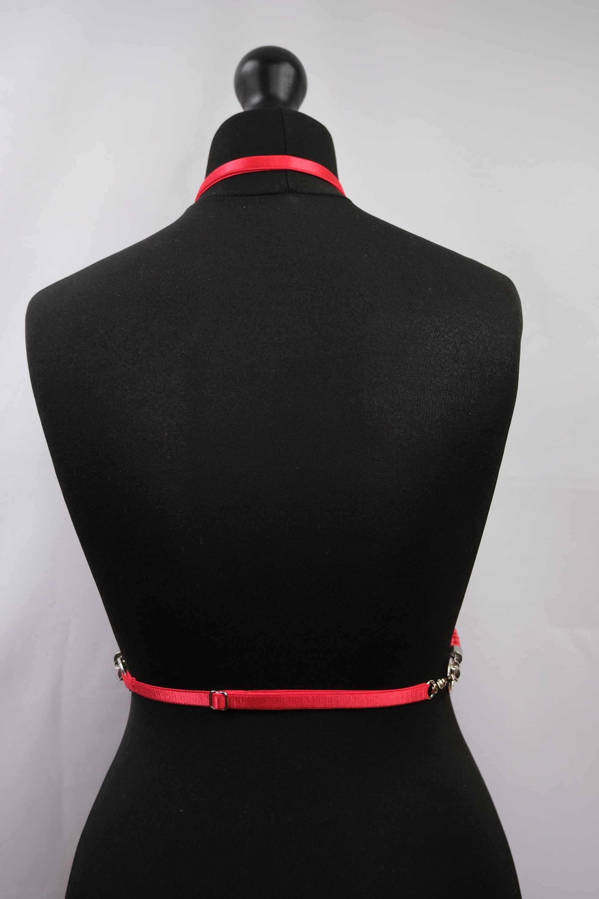 Red Cage Bra Harness and Belt x Bondage Rope with Silver Accents // Fetish // Bondage // Gothic // Festival // Clubbing