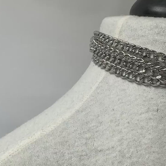 Curb Chain O Ring Choker Layered Dangle Bird Skull Necklace //Gothic Alternative Avant Garde Jewellery