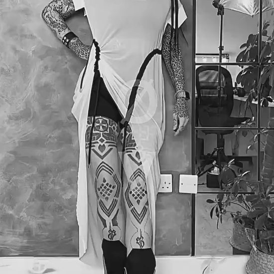 Long Oversize White Mesh Asymmetrical T-Shirt with pull ties. Goth// avant garde//