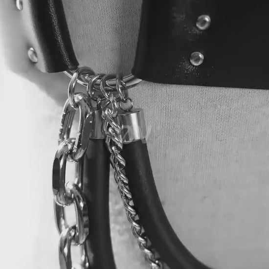 Vegan Leather Adjustable Chain and Tubing Harness. Goth//fetish//festival