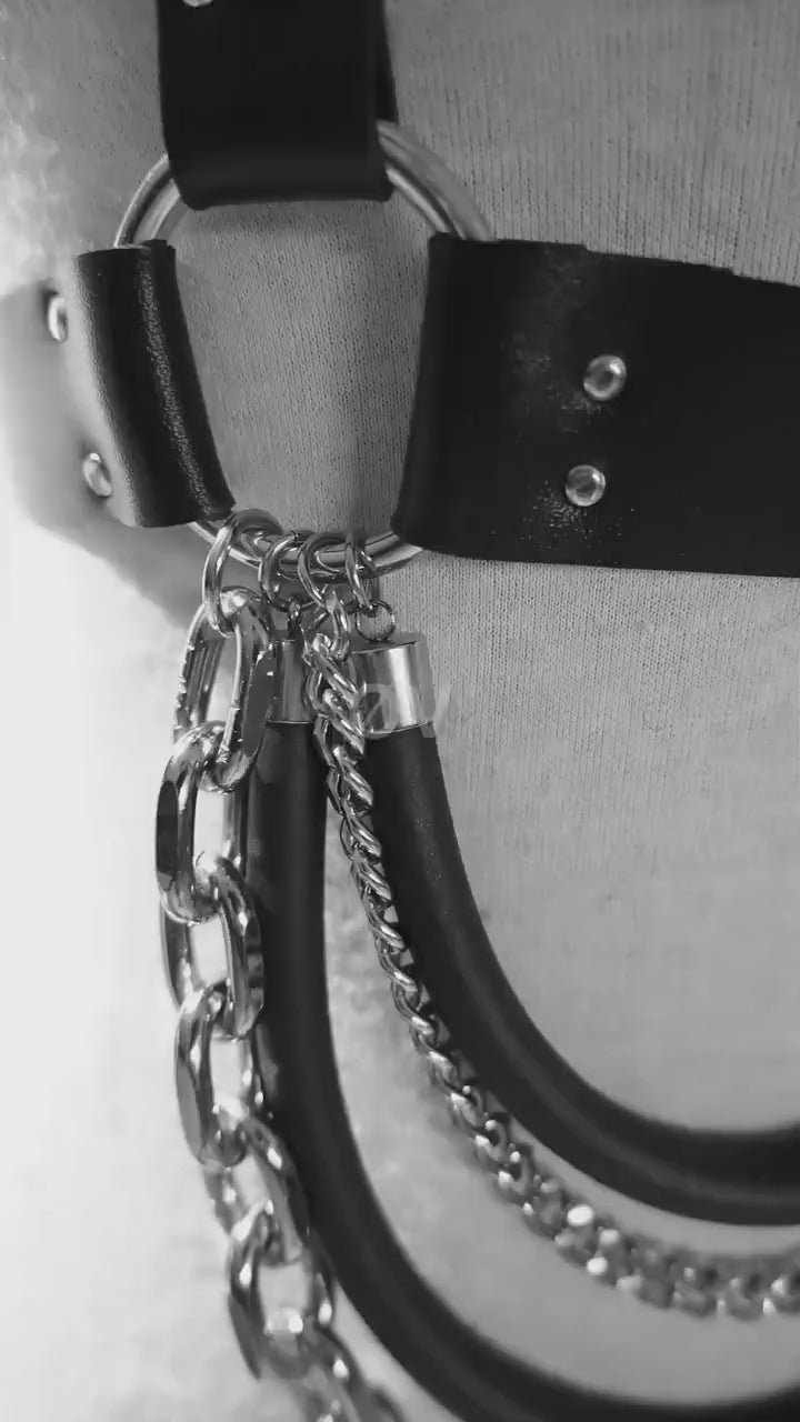 Vegan Leather Adjustable Chain and Tubing Harness. Goth//fetish//festival