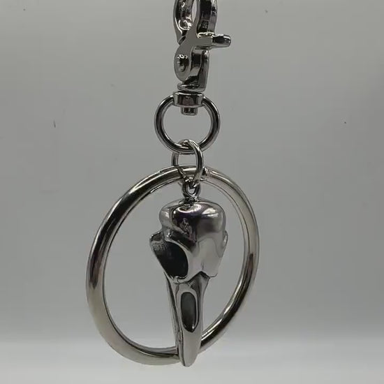 Silver Skull Ring Bag Charm Clip// Backpack Belt Goth Metal. Bird/Cow.