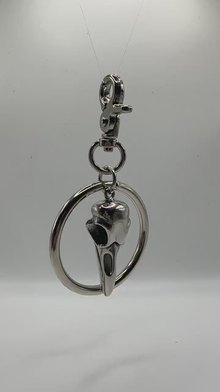Silver Skull Ring Bag Charm Clip// Backpack Belt Goth Metal. Bird/Cow.
