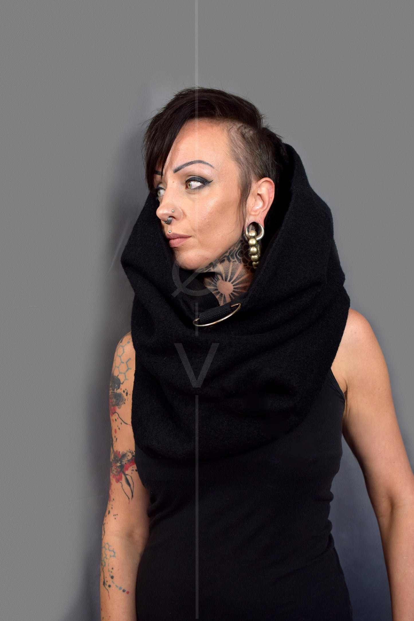 Black Wool snood//cowl//scarf + Futuristic Dystopian Goth.