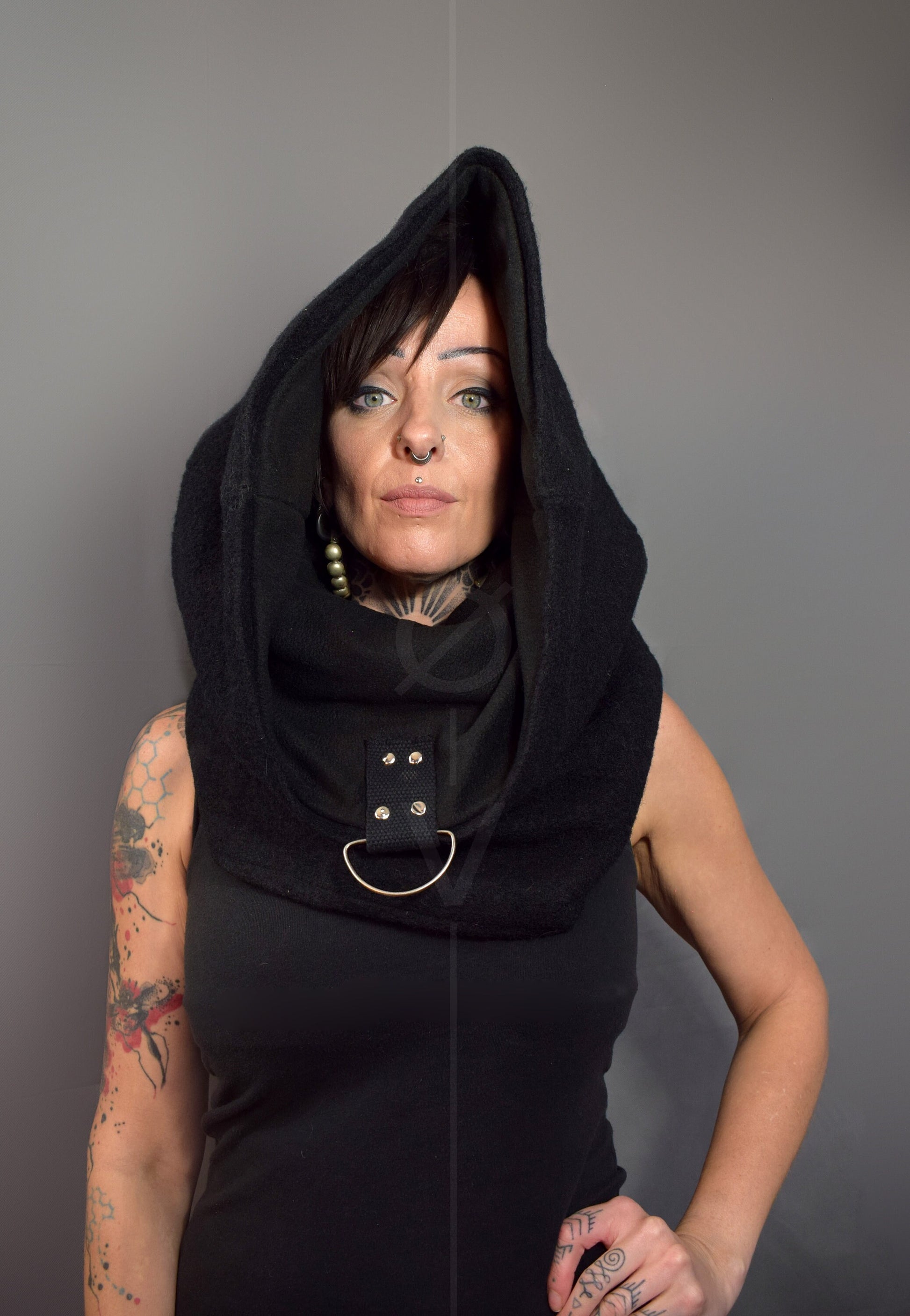 Black Wool snood//cowl//scarf + Futuristic Dystopian Goth.