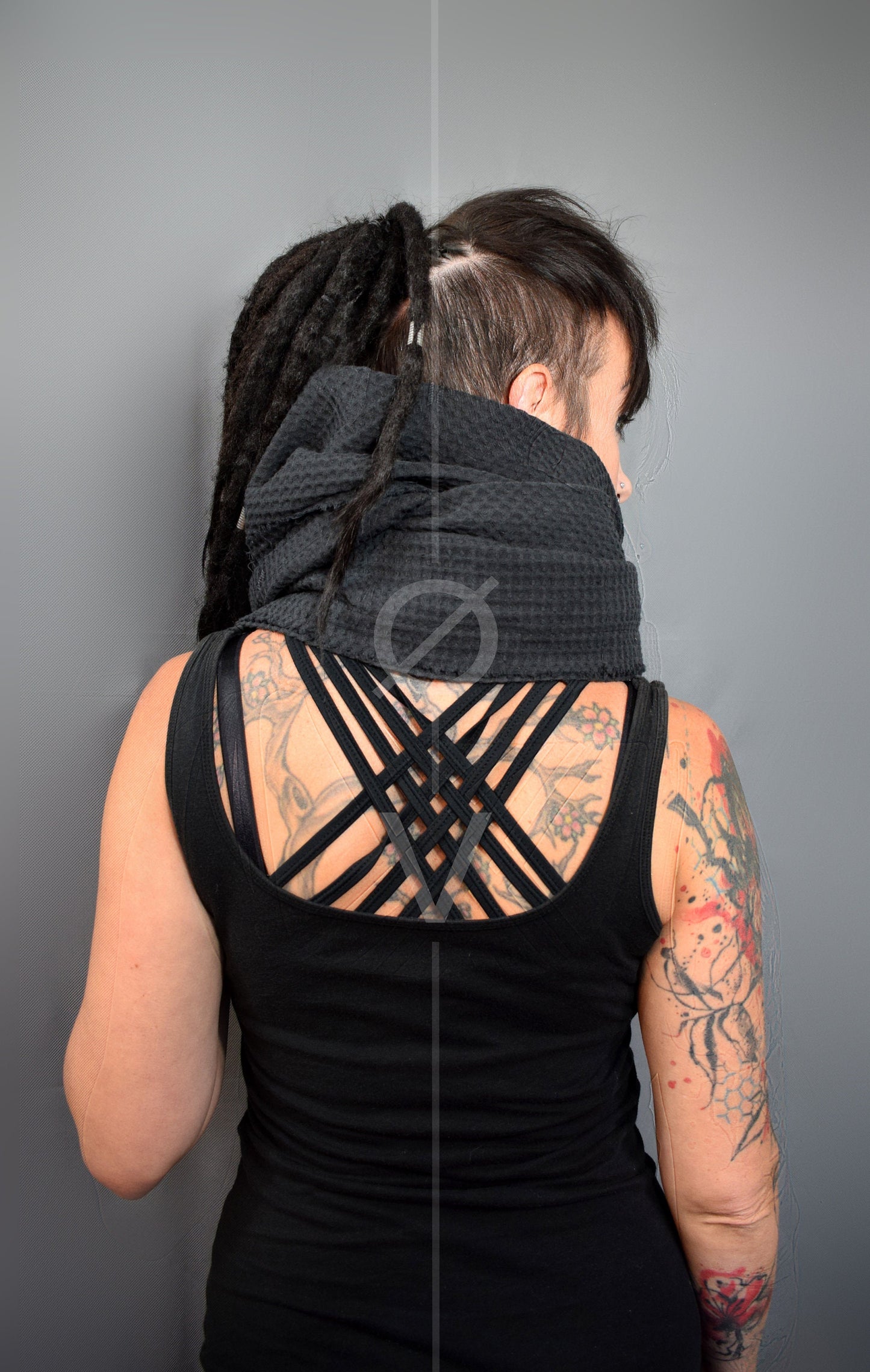 Waffle Cotton Triangle Wrap Scarf // Dystopian + Futuristic + Goth