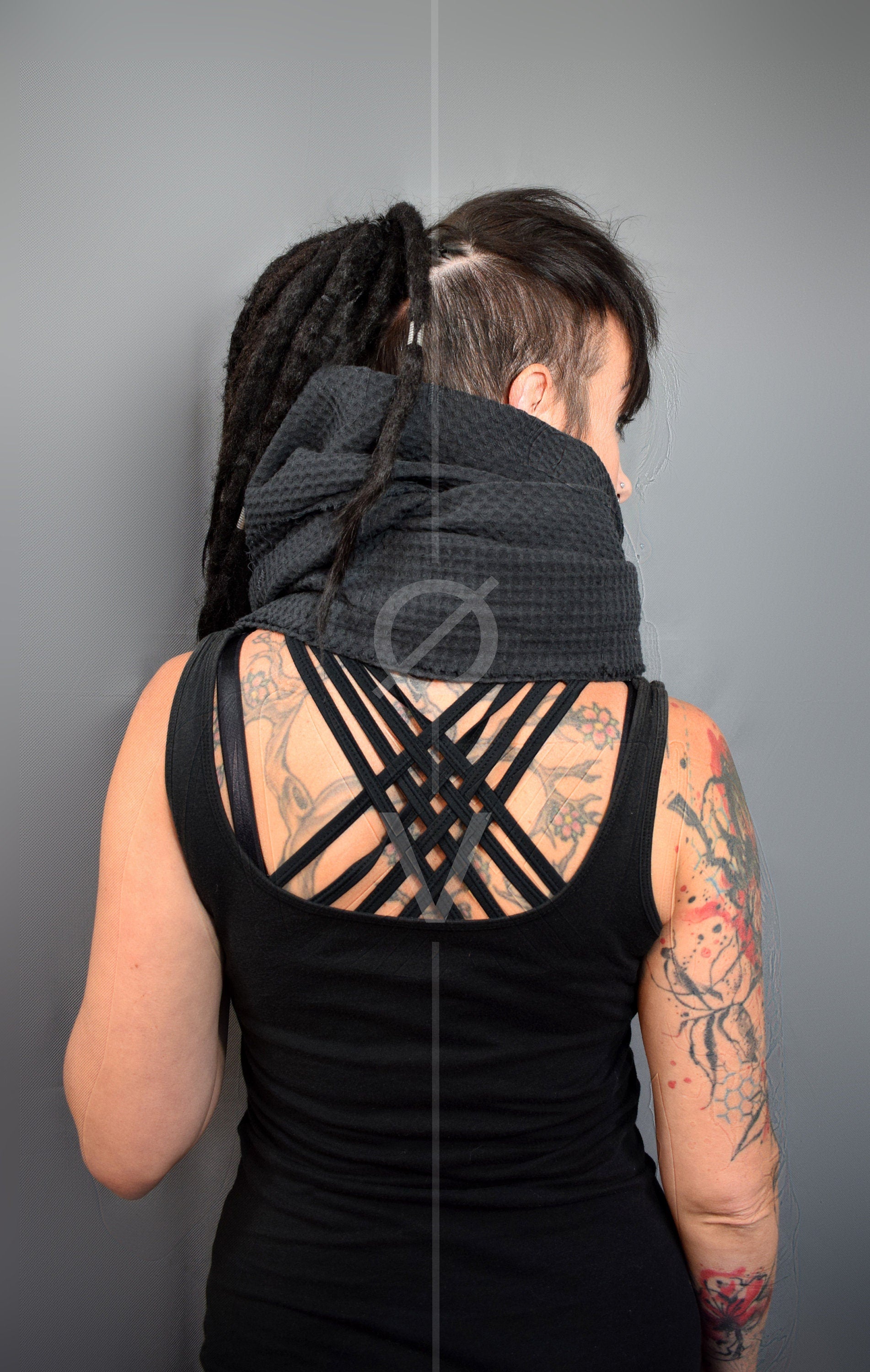 Waffle Cotton Triangle Wrap Scarf // Dystopian + Futuristic + Goth