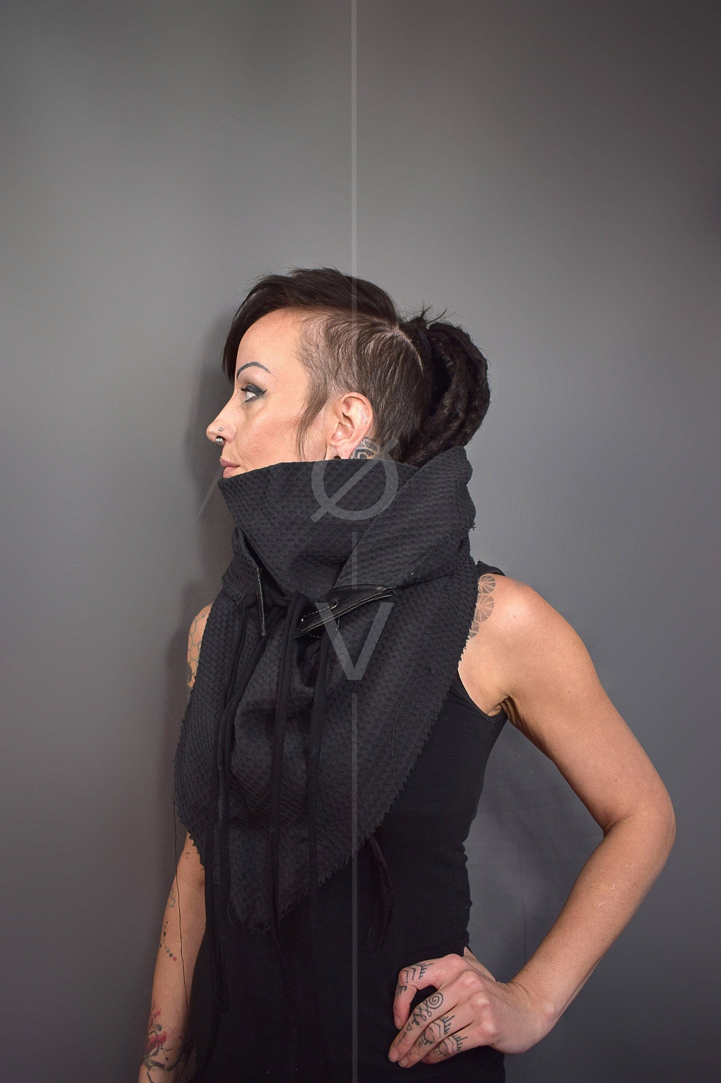 Waffle Cotton Triangle Wrap Scarf // Dystopian + Futuristic + Goth