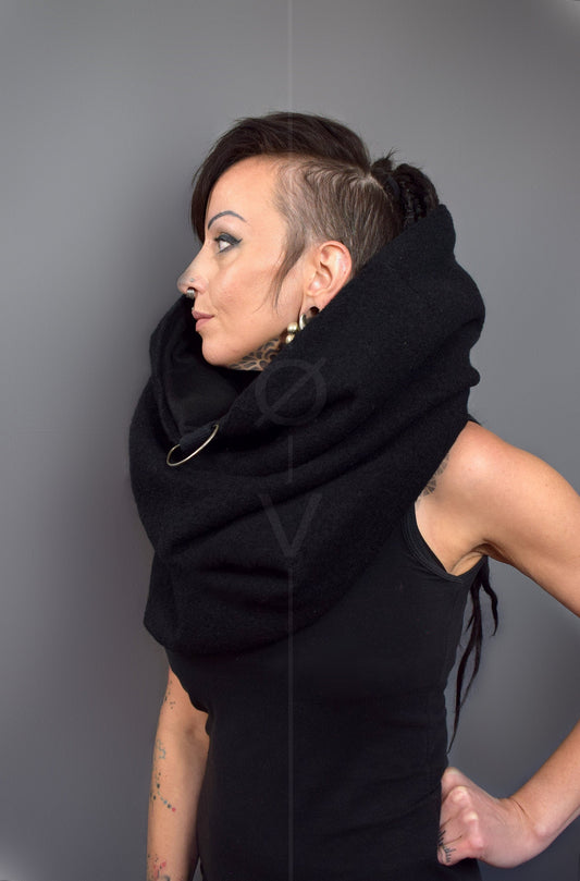 Black Wool snood//cowl//scarf + Futuristic Dystopian Goth.