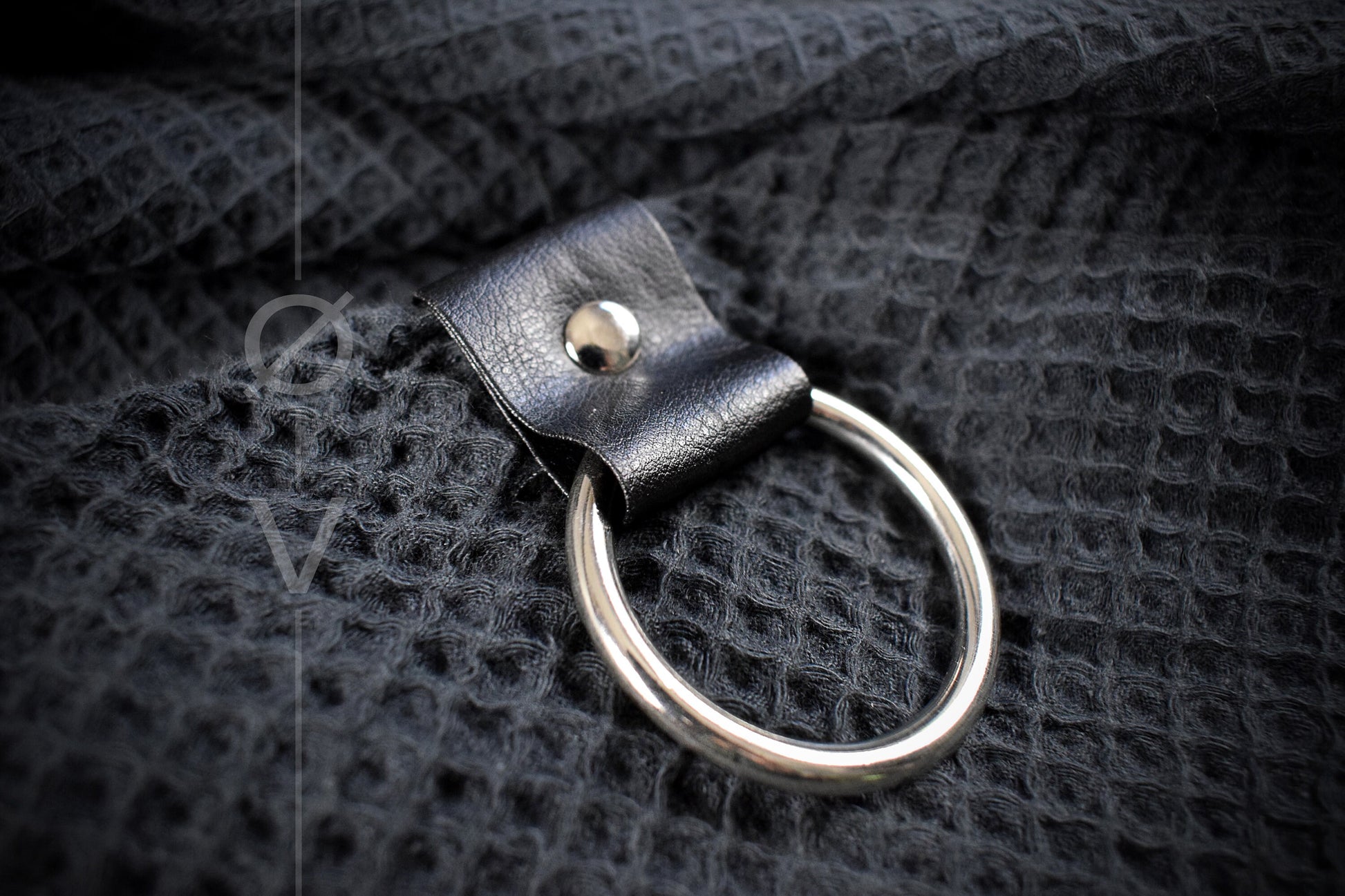 Oversize Waffle Cotton Scarf with Vegan Leather & Ring Detail // Goth + Dystopian + Futuristic