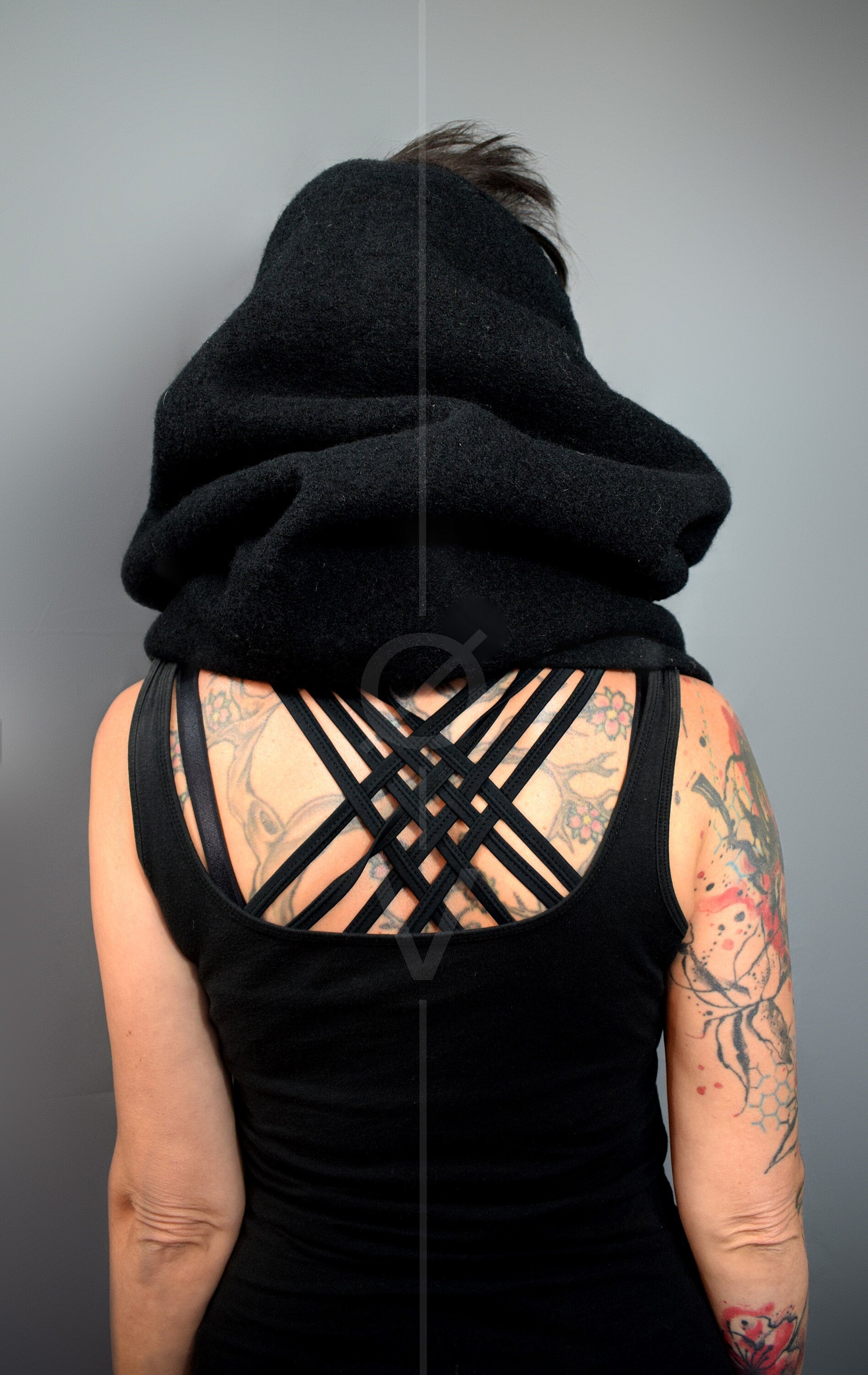Black Wool snood//cowl//scarf + Futuristic Dystopian Goth.