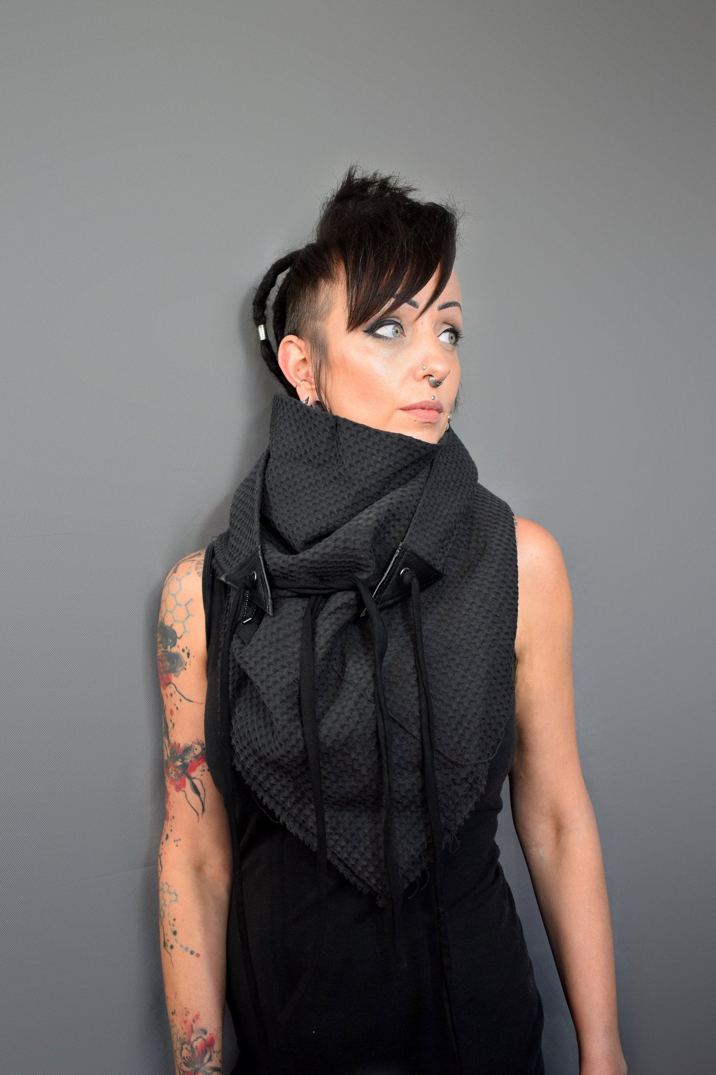 Waffle Cotton Triangle Wrap Scarf // Dystopian + Futuristic + Goth