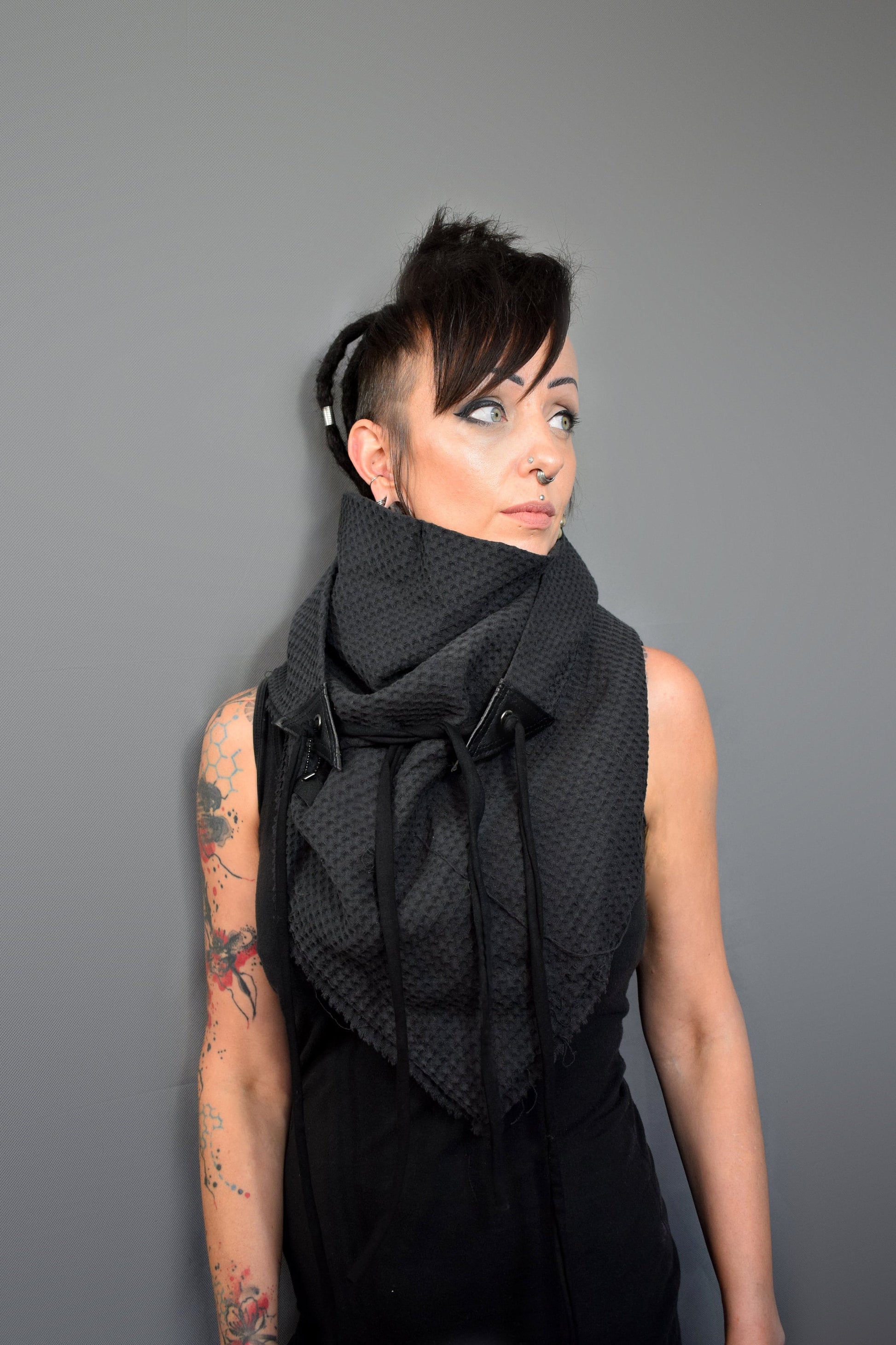 Waffle Cotton Triangle Wrap Scarf // Dystopian + Futuristic + Goth