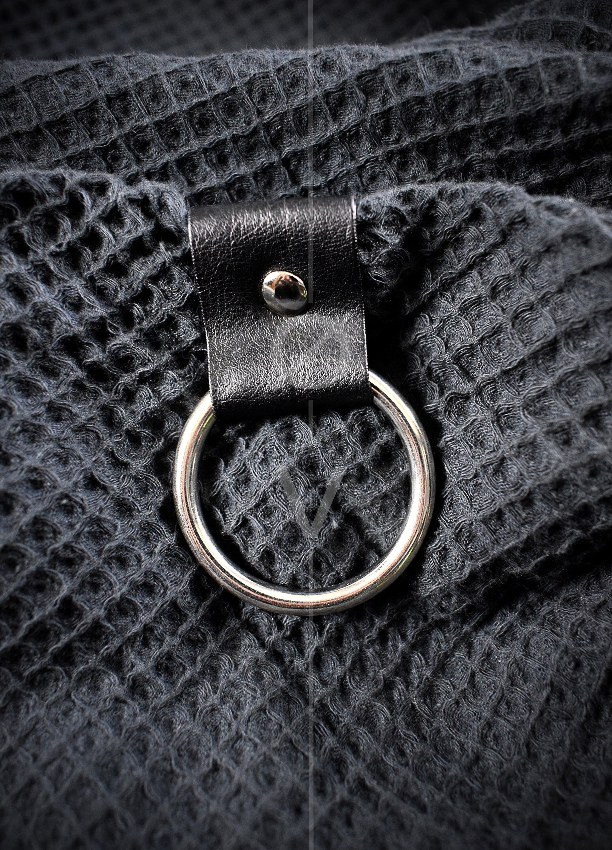 Oversize Waffle Cotton Scarf with Vegan Leather & Ring Detail // Goth + Dystopian + Futuristic