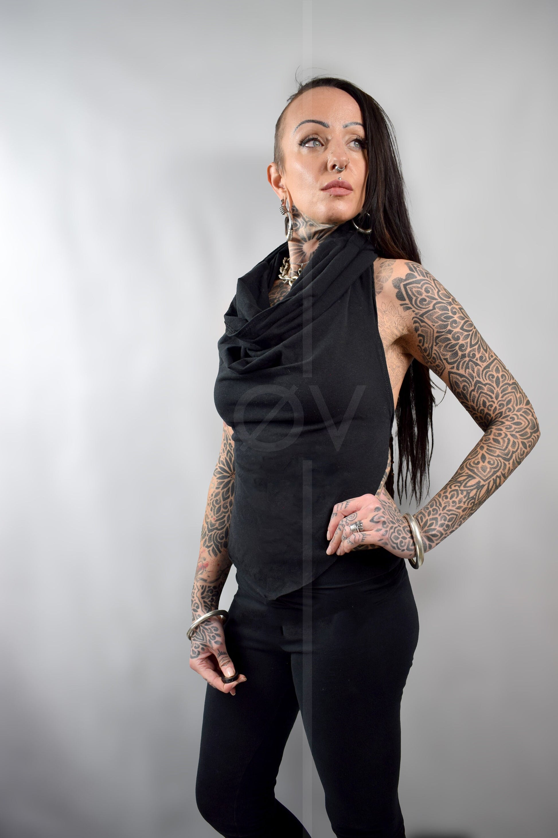 Hooded Backless Cowl Top // Hemp Jersey // Metal Details // Black // Festival // hippy // ECO