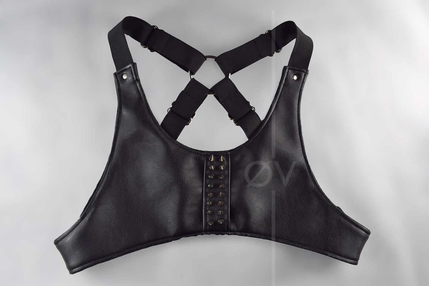 Vegan Leather Super Crop Harness Style Adjustable Top // Black // Studs // One Size // Unisex // Goth Tech Future //