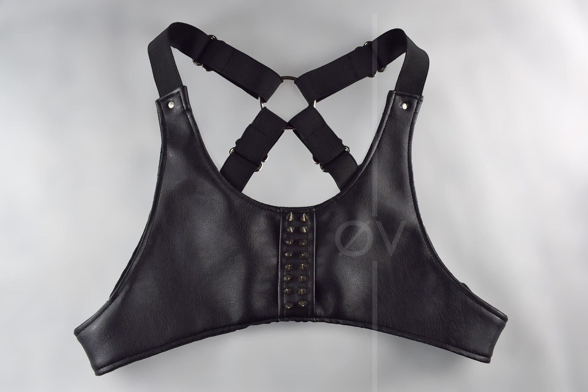 Vegan Leather Super Crop Harness Style Adjustable Top // Black // Studs // One Size // Unisex // Goth Tech Future //