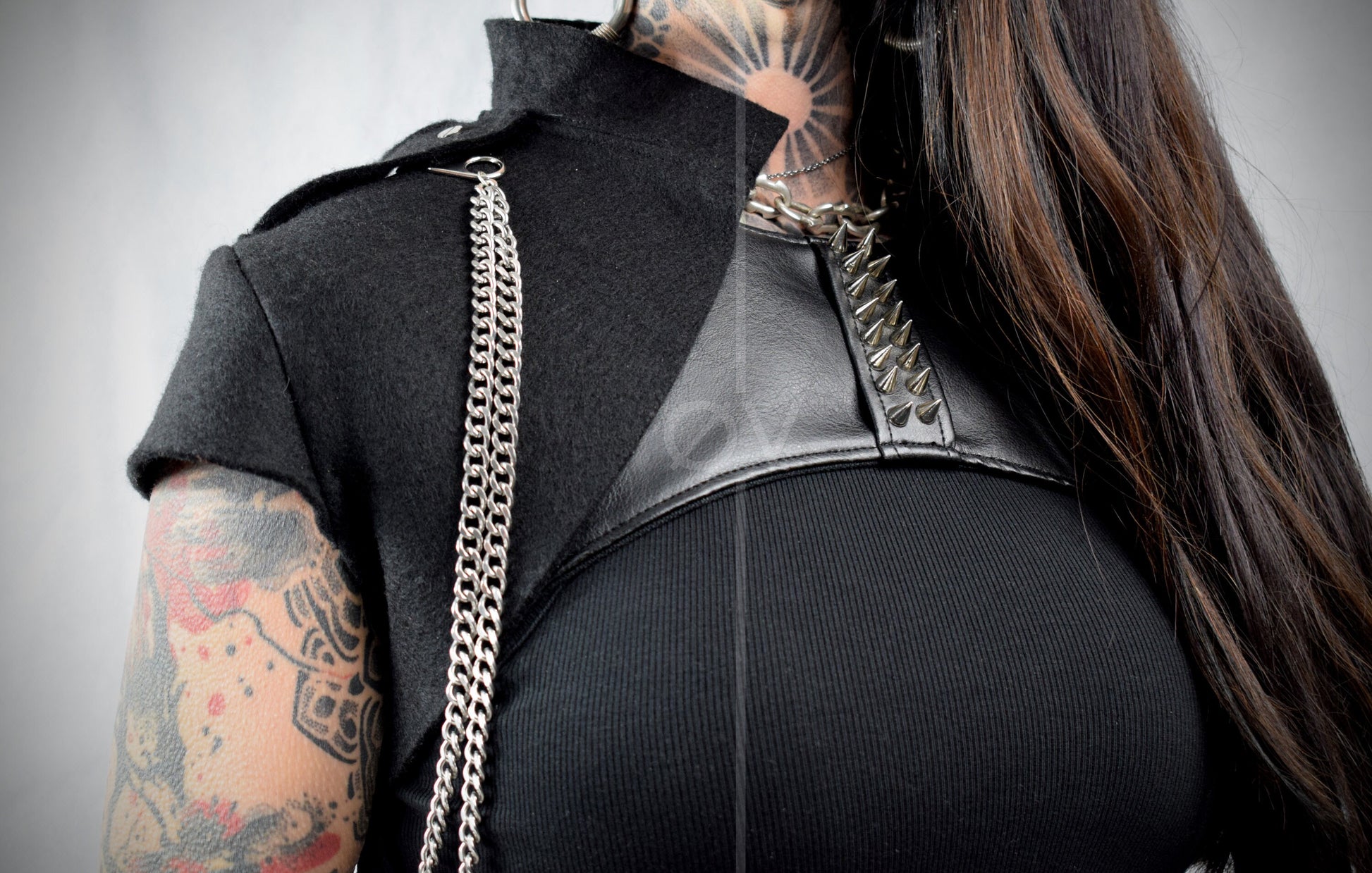 Vegan Leather Super Crop Harness Style Adjustable Top // Black // Studs // One Size // Unisex // Goth Tech Future //