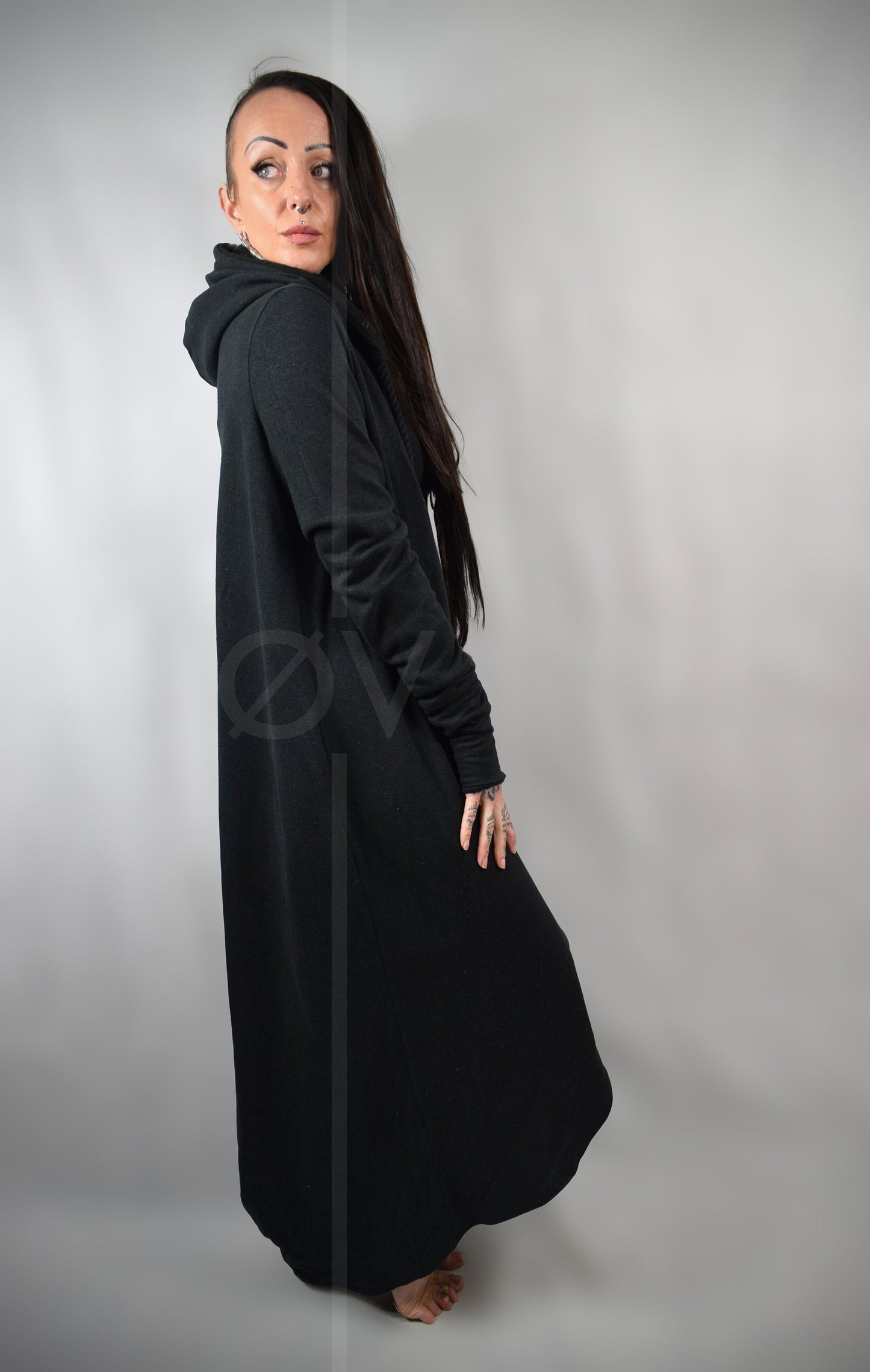 Long Floor Length Hoodie//Black Hemp//Goth Minimalist Futuristic Oversize MAXI //Sweatshirt Fleece.